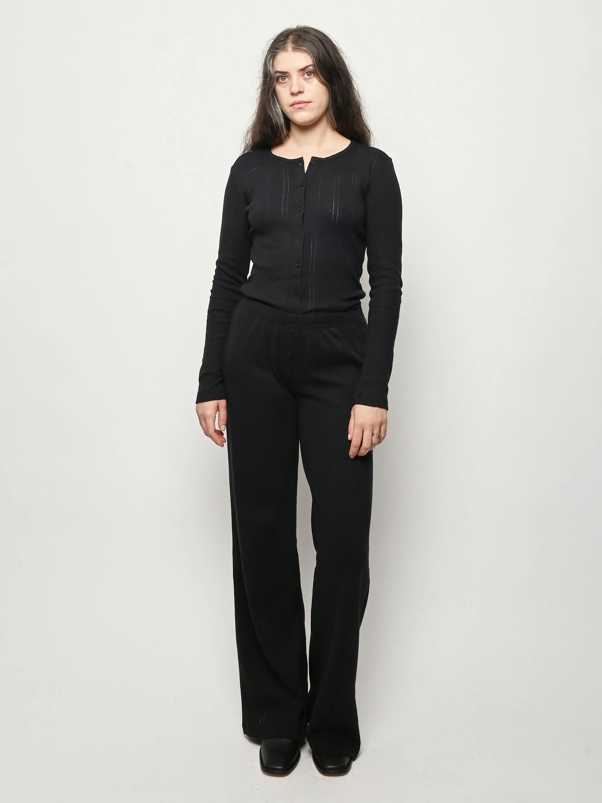 The Cardigan Black Pointelle sold by Frances May Houseline