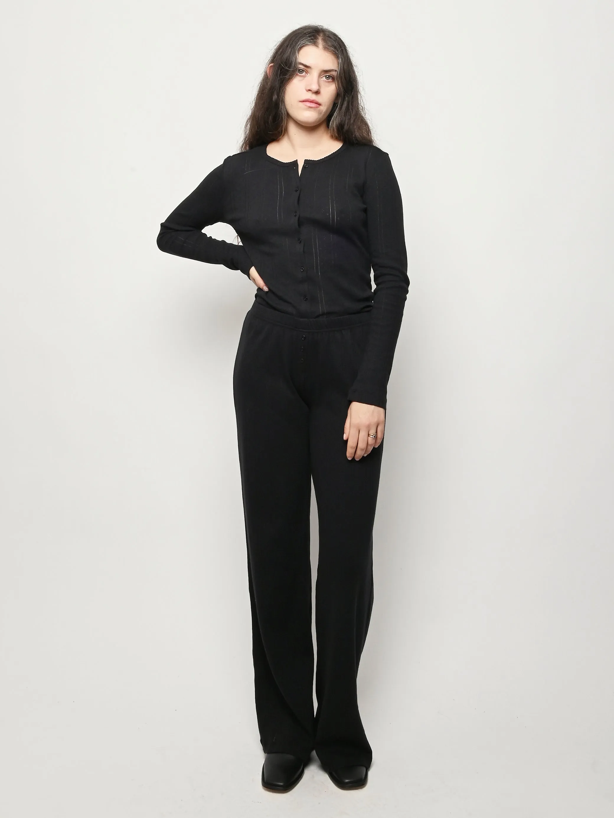 The Pant Black Pointelle sold by Frances May Houseline