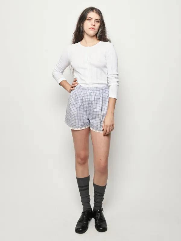 The Boxer Blue Check Cotton Poplin sold by Frances May Houseline