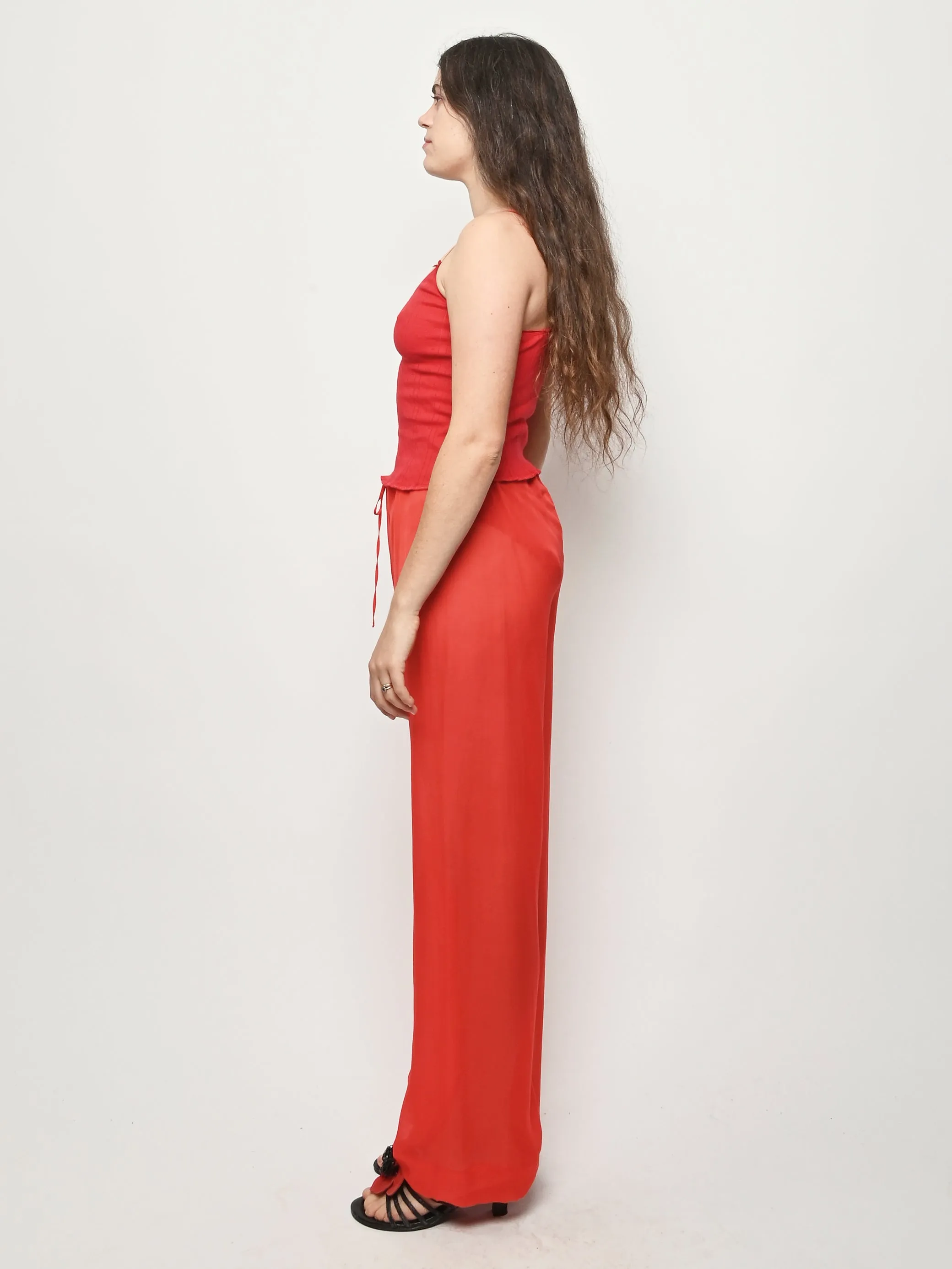 The Long Cami Cherry Red Pointelle sold by Frances May Houseline product image thumbnail 4