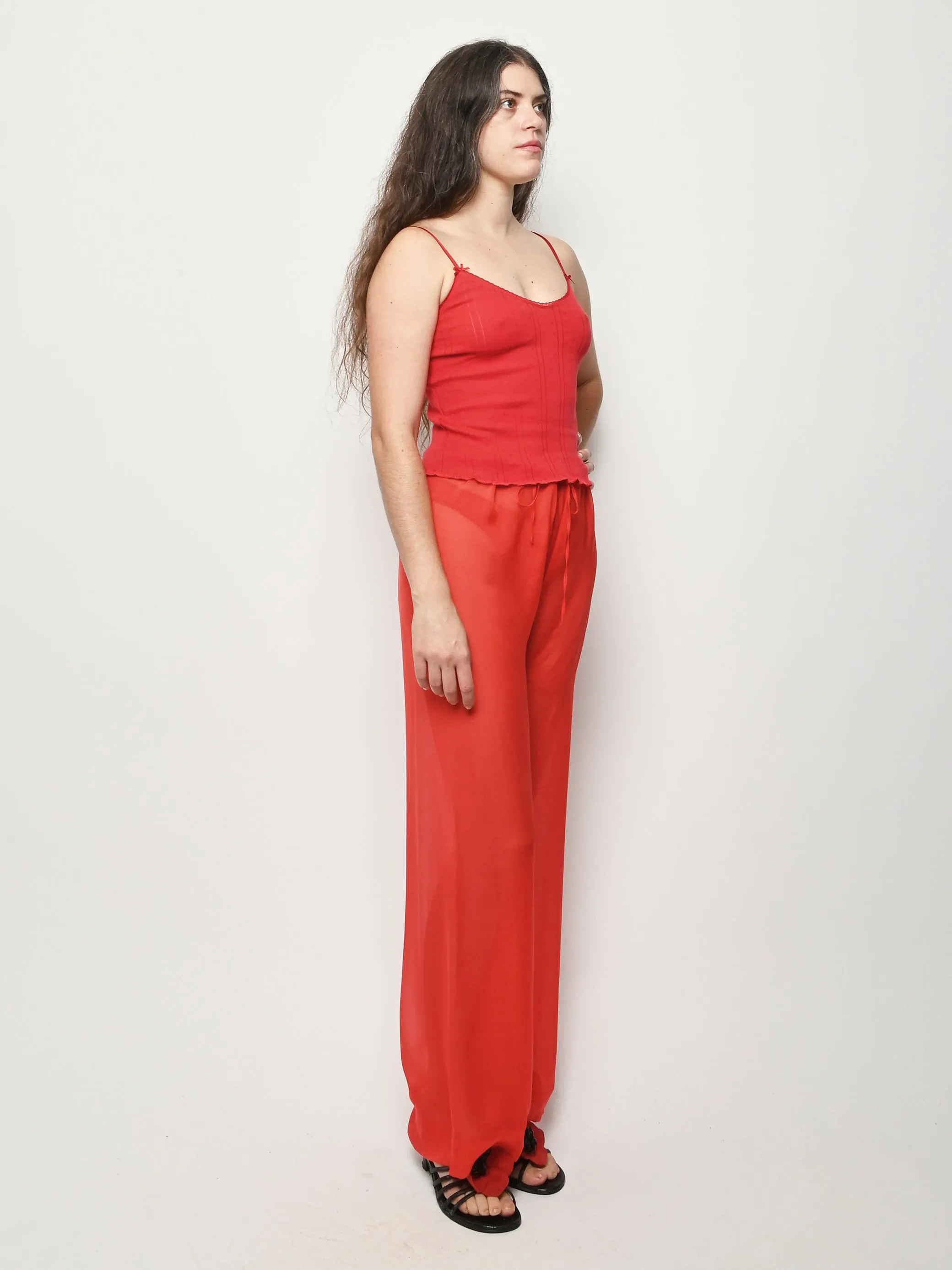 The Long Cami Cherry Red Pointelle sold by Frances May Houseline product image thumbnail 5