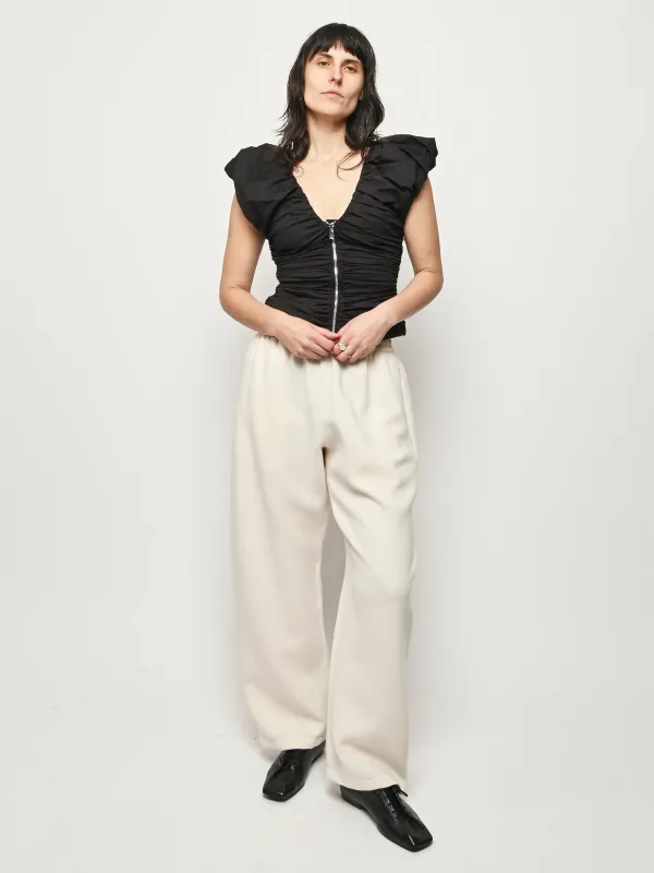 Black Stretch Cotton Ruched Top made by Ganni