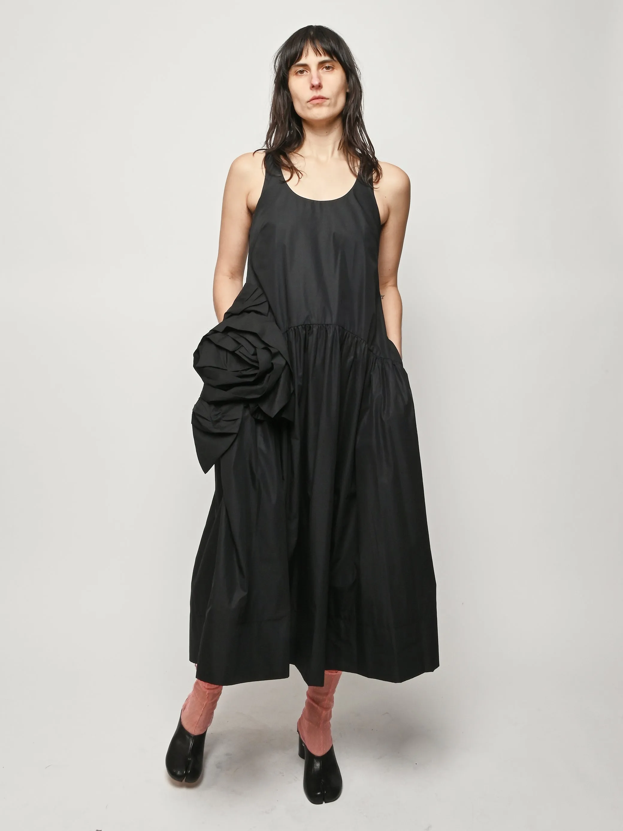 Black Pressed Rosette Tapered Back Flounce Dress sold by Frances May Houseline product image thumbnail 2