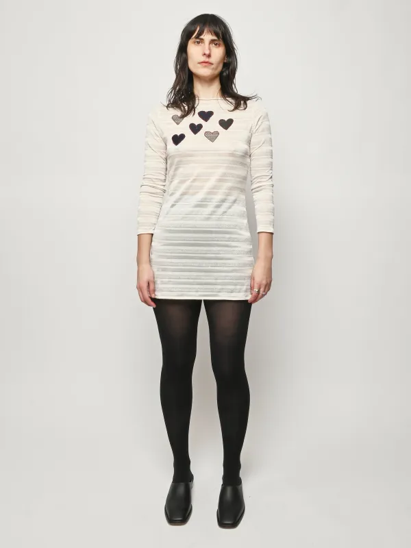 White/Silver Striped Heart L/S Dress made by Frances May Houseline