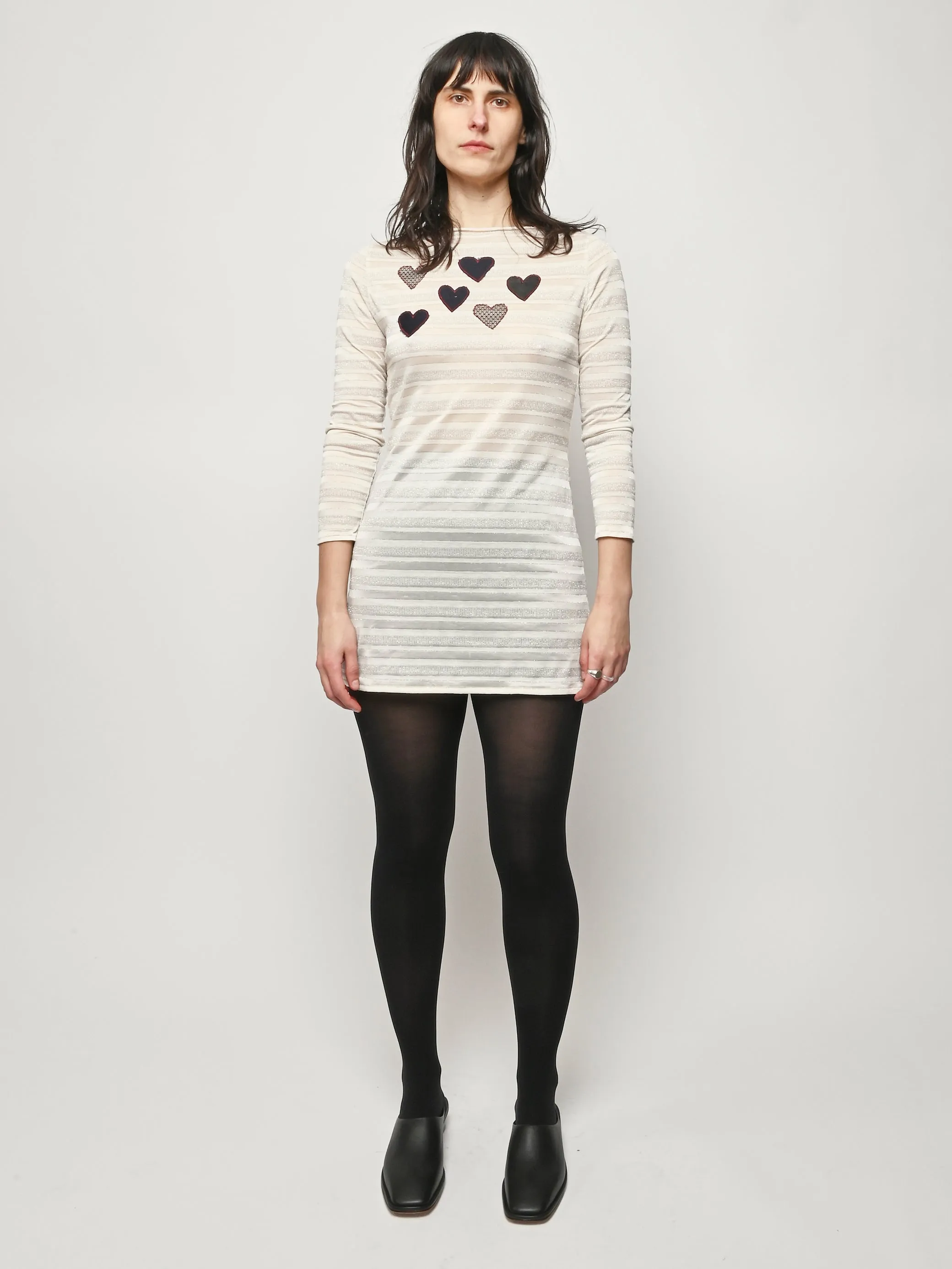 White/Silver Striped Heart L/S Dress sold by Frances May Houseline