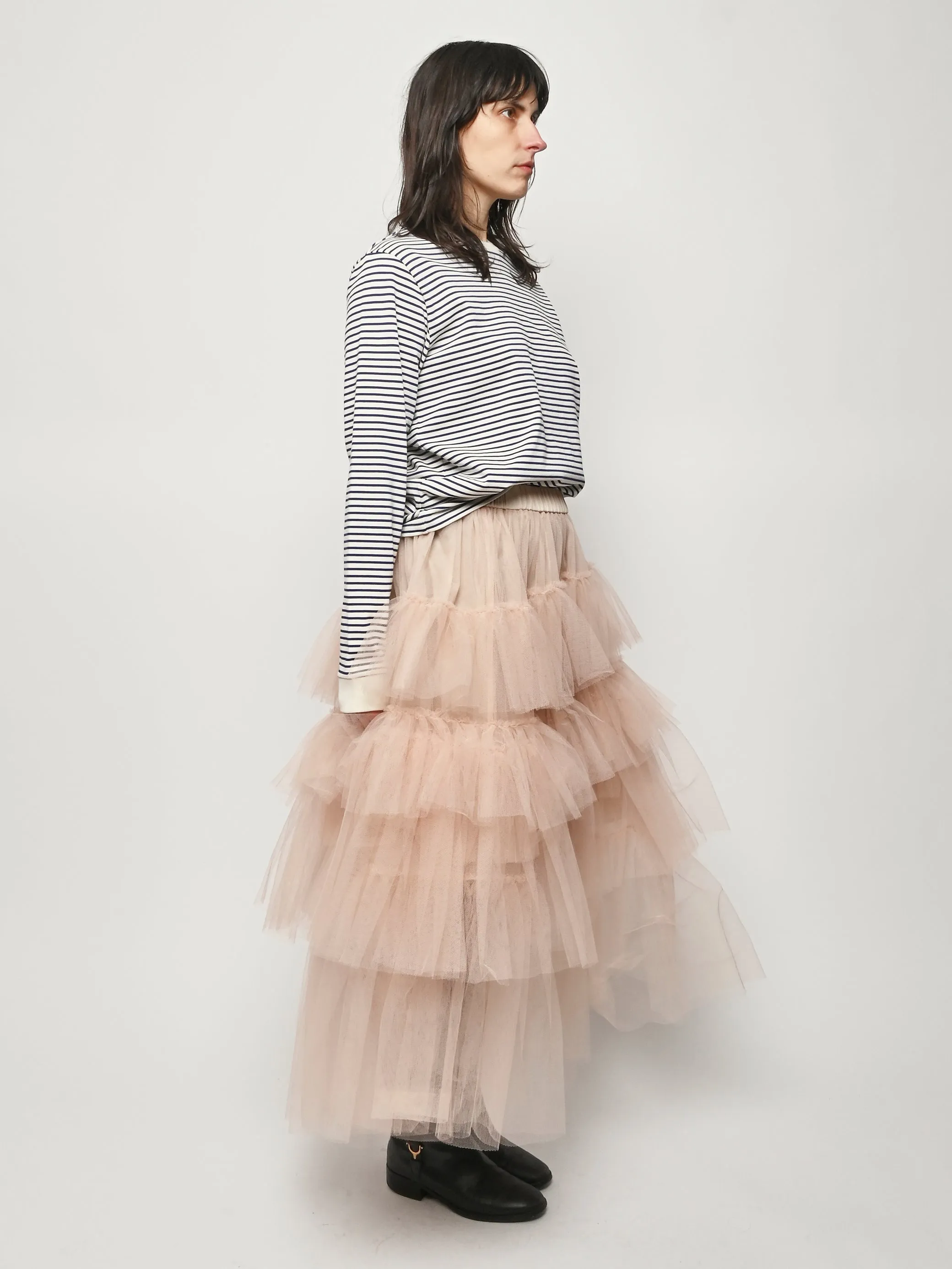 Blue/White Striped Perfect T Crewneck Unisex L/S Tee sold by Frances May Houseline product image thumbnail 5