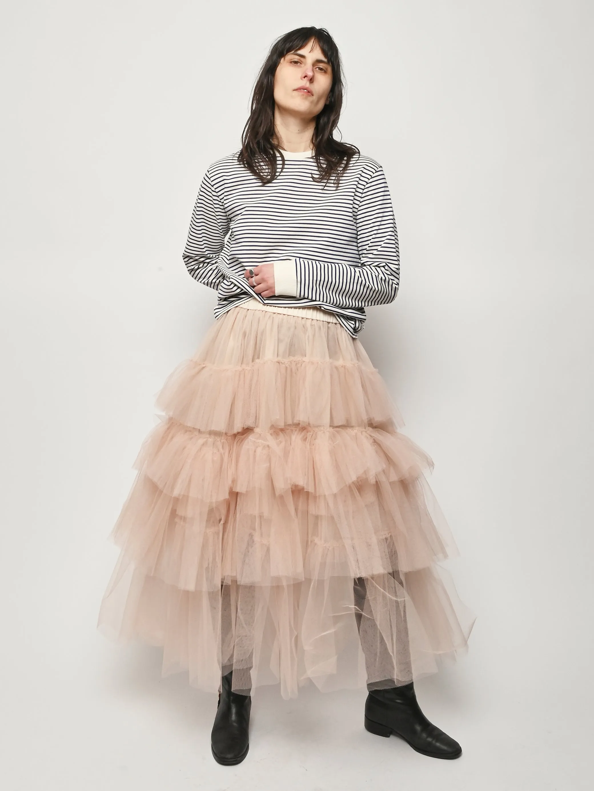 Blue/White Striped Perfect T Crewneck Unisex L/S Tee sold by Frances May Houseline