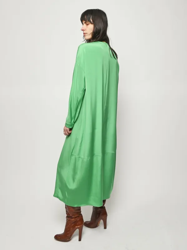 Green 4 Ply Silk Long Sleeve Cocoon Dress sold by Frances May Houseline