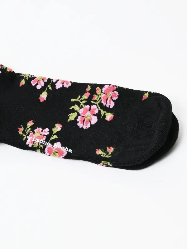 Black Floral Tiny Flower Jacquard Ankle Socks made by Simone Rocha
