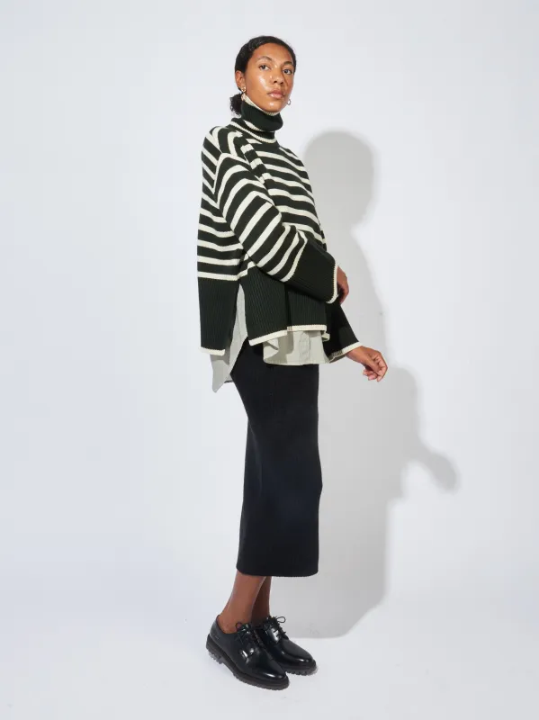 Fir Green Signature Stripe Turtleneck sold by Frances May Houseline