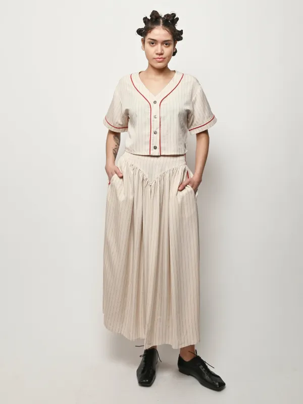 Baseball Stripe Tencel Crop Shirt made by Fashion Brand Company