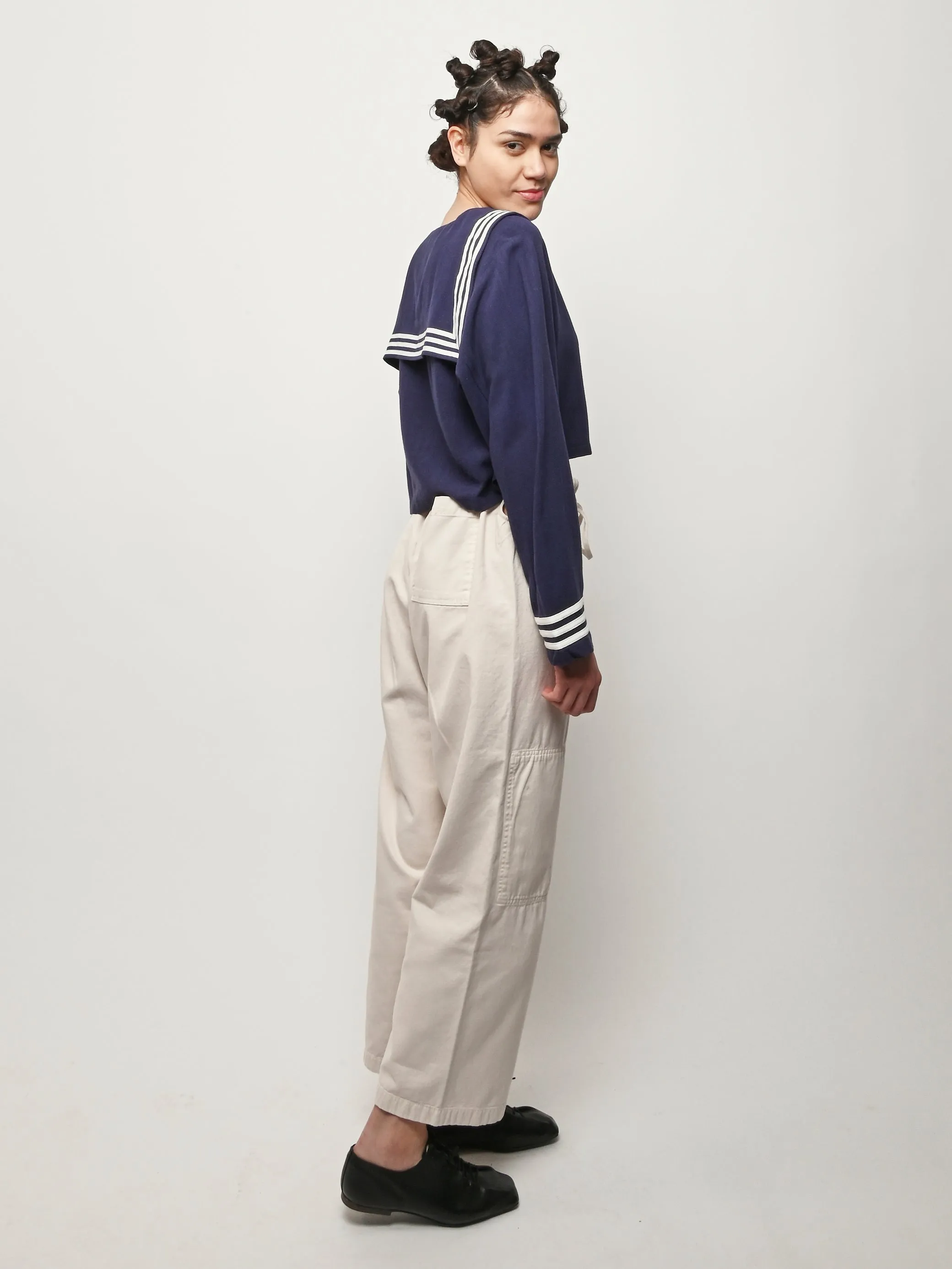Navy Sailor Soft Linen Crop Top sold by Frances May Houseline