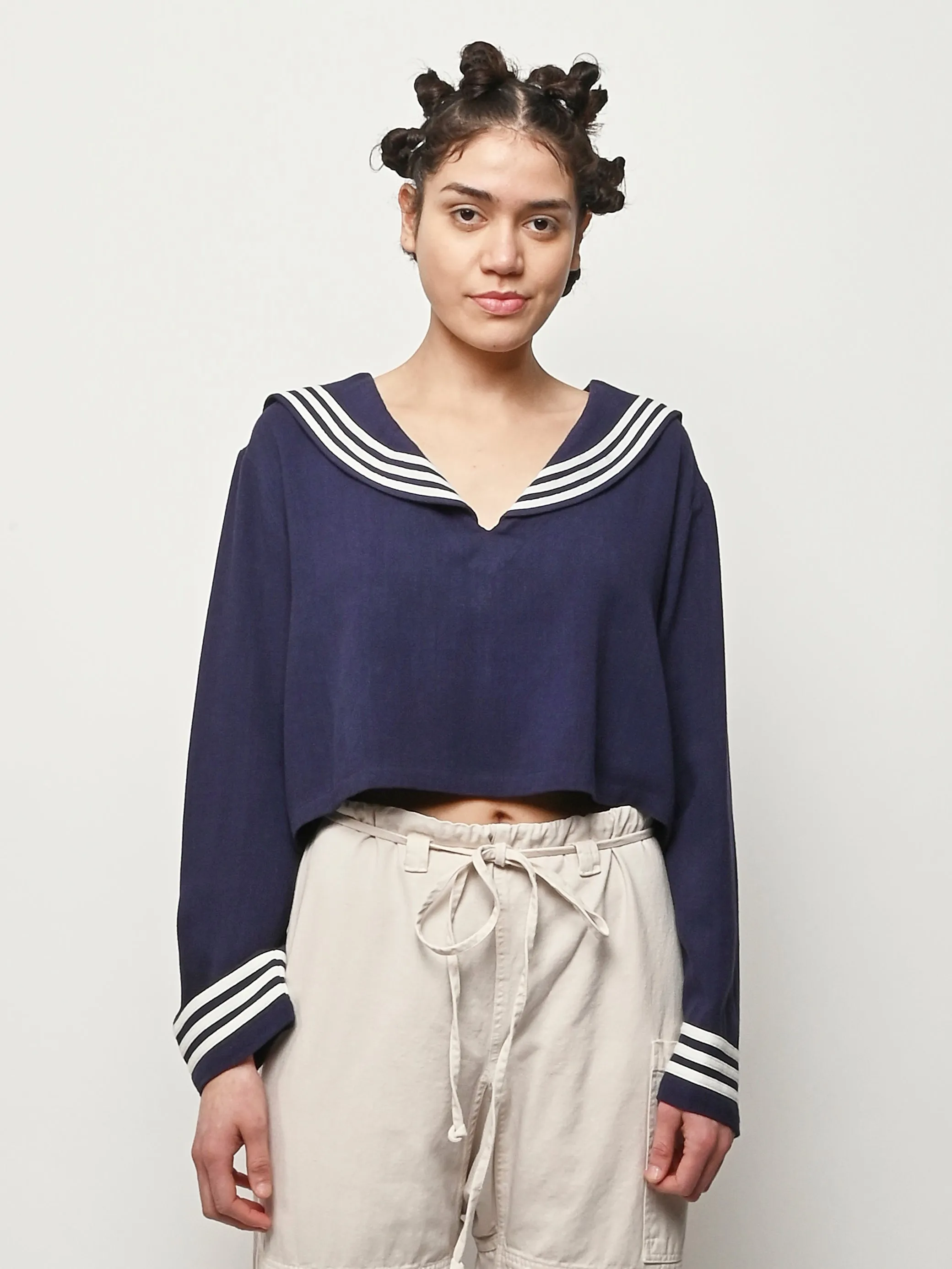 Navy Sailor Soft Linen Crop Top sold by Frances May Houseline product image thumbnail 2