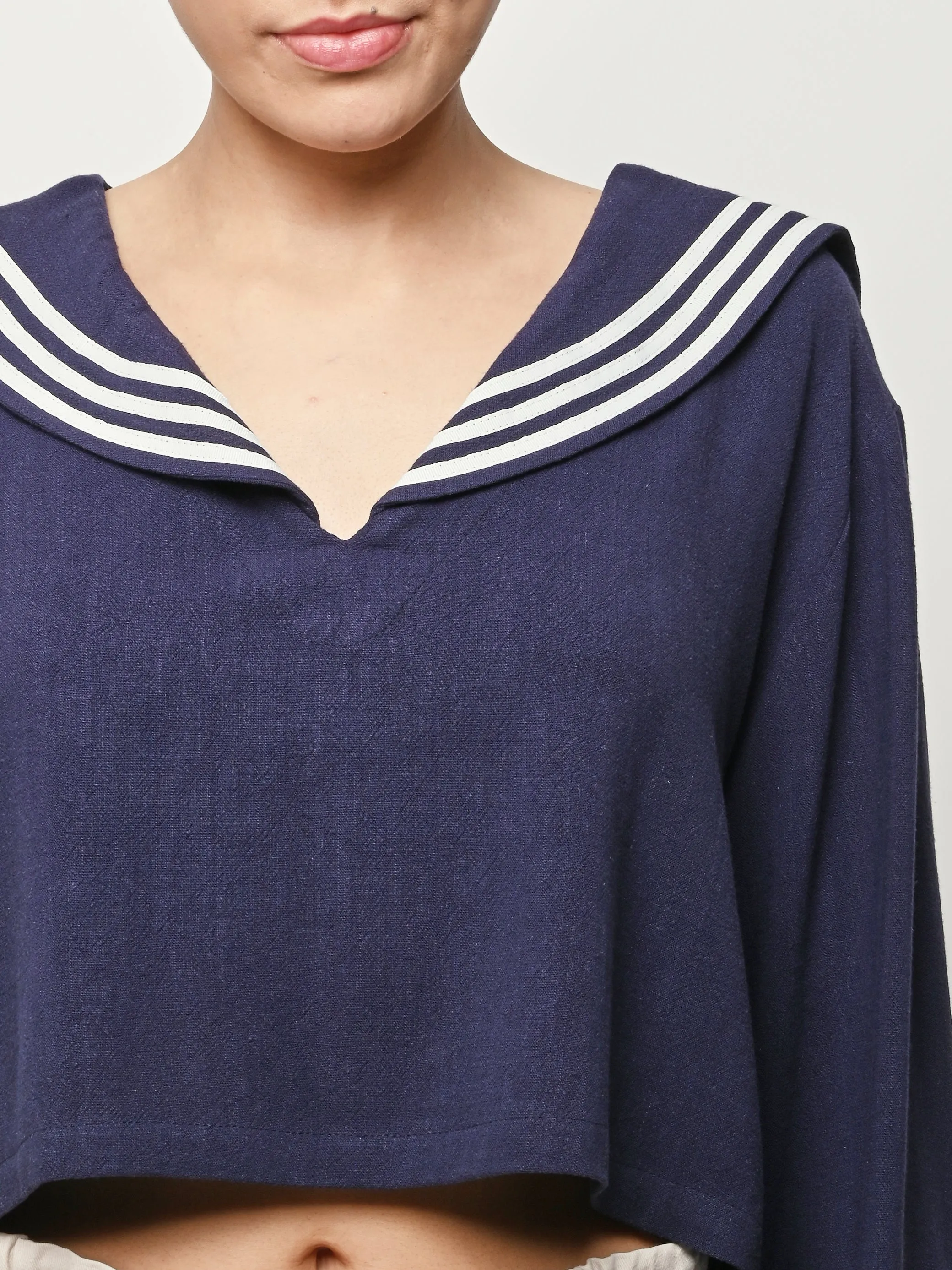 Navy Sailor Soft Linen Crop Top sold by Frances May Houseline product image thumbnail 3