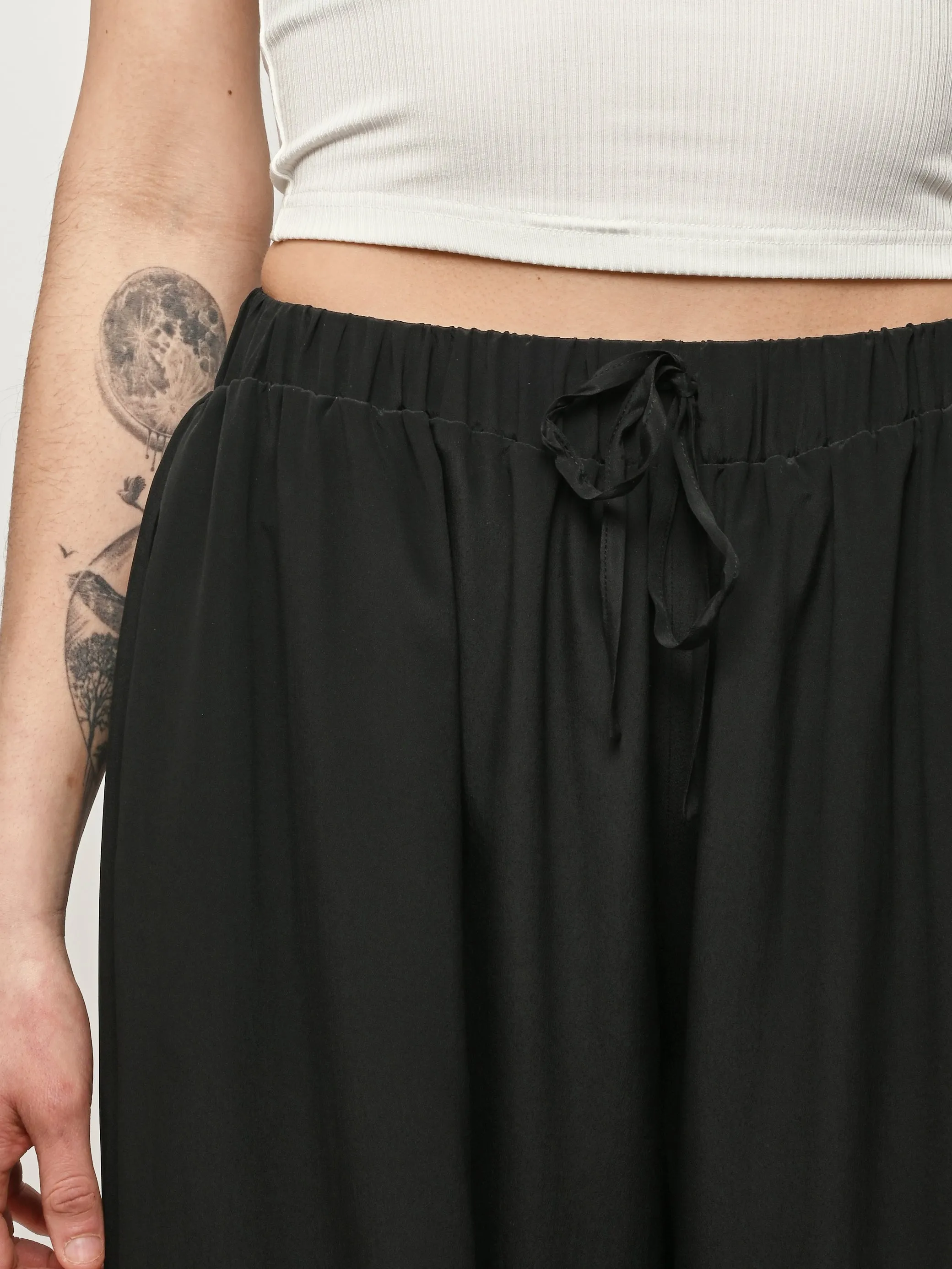 Black Cropped Lace Trim Negligee Trousers sold by Frances May Houseline product image thumbnail 3