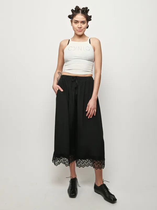 Black Cropped Lace Trim Negligee Trousers sold by Frances May Houseline