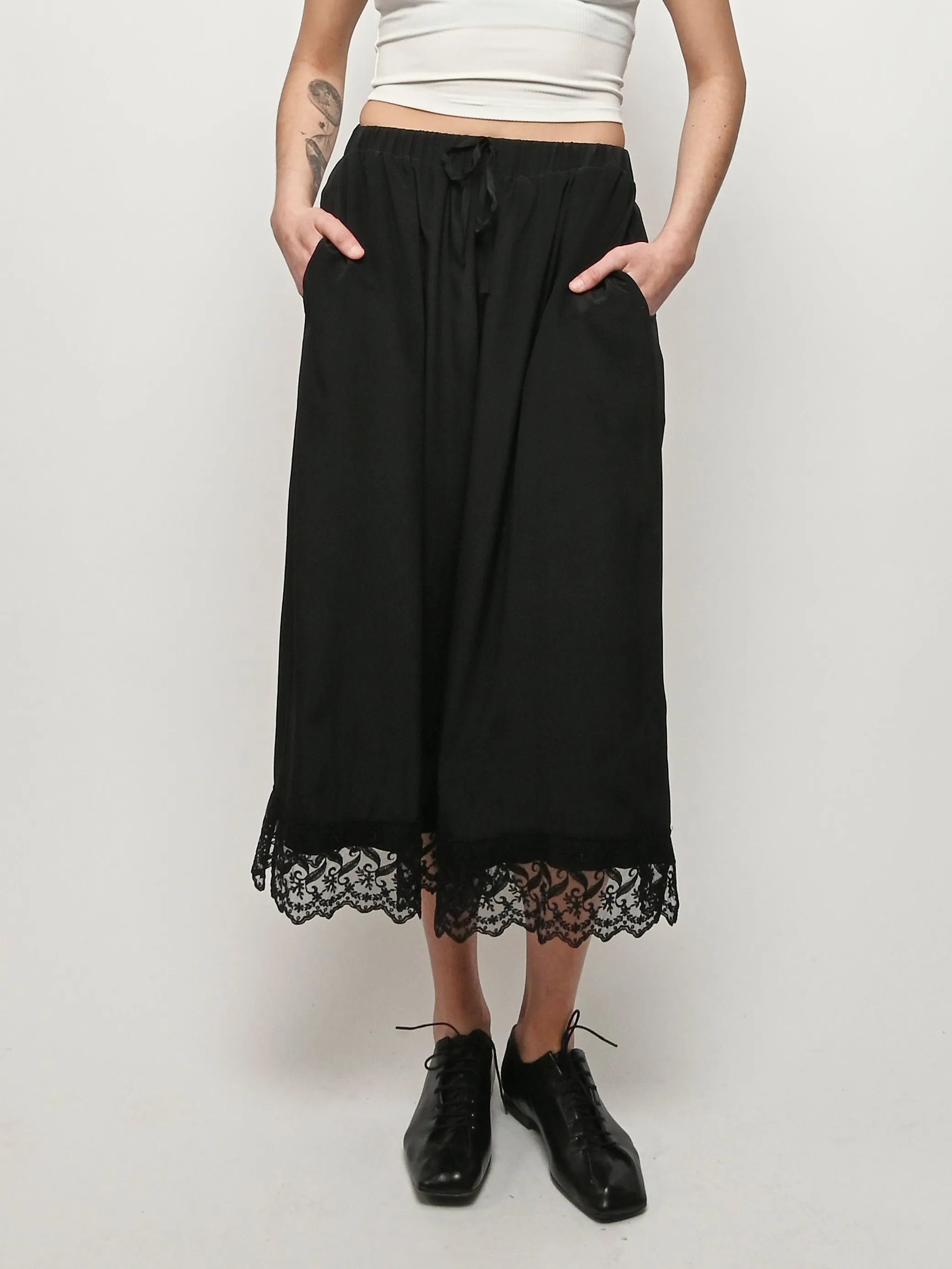 Black Cropped Lace Trim Negligee Trousers sold by Frances May Houseline product image thumbnail 2