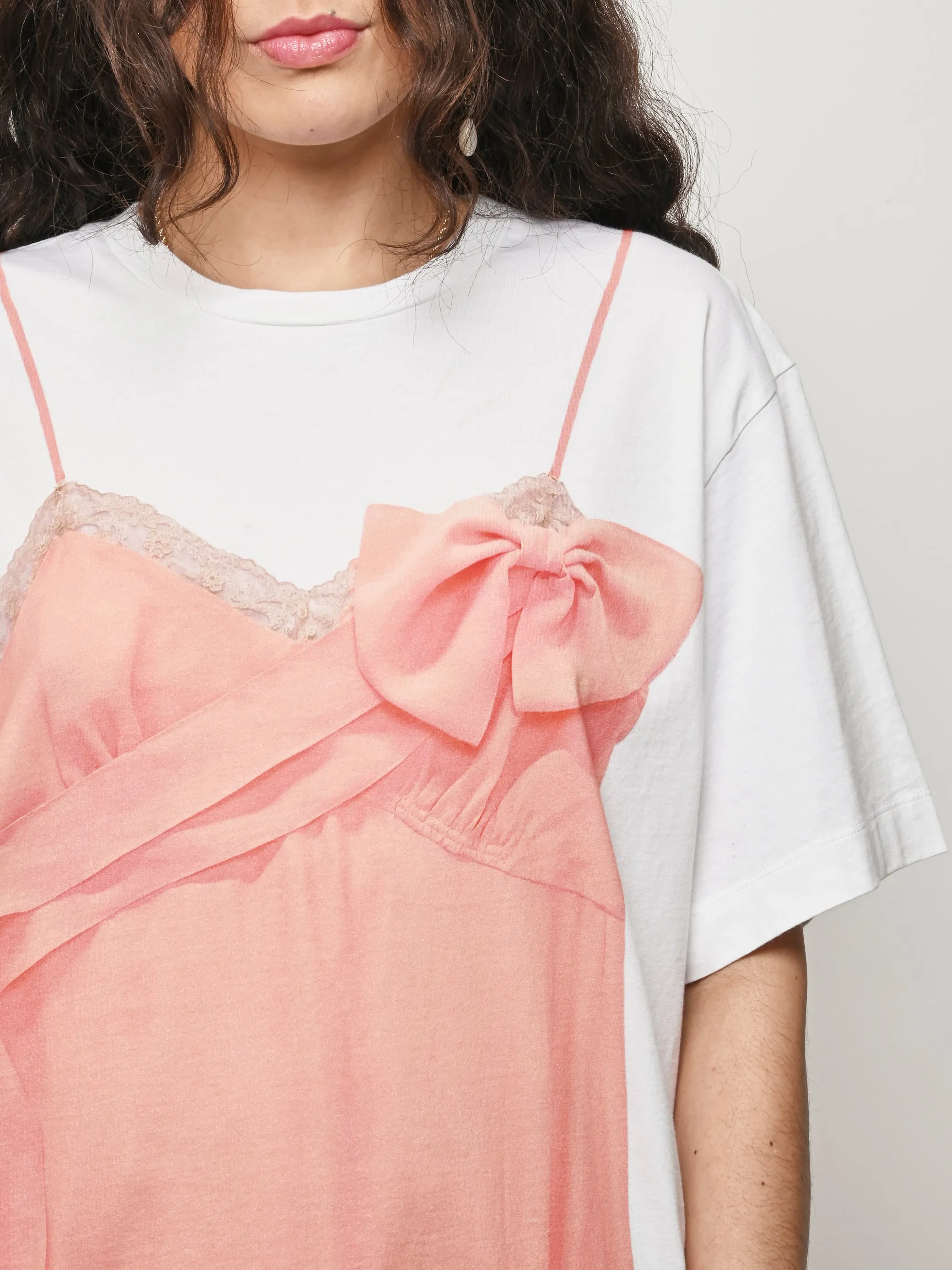 White/Clementine Bow Sash Slip Dress Trompe L'Oleil Print T-Shirt sold by Frances May Houseline product image thumbnail 3