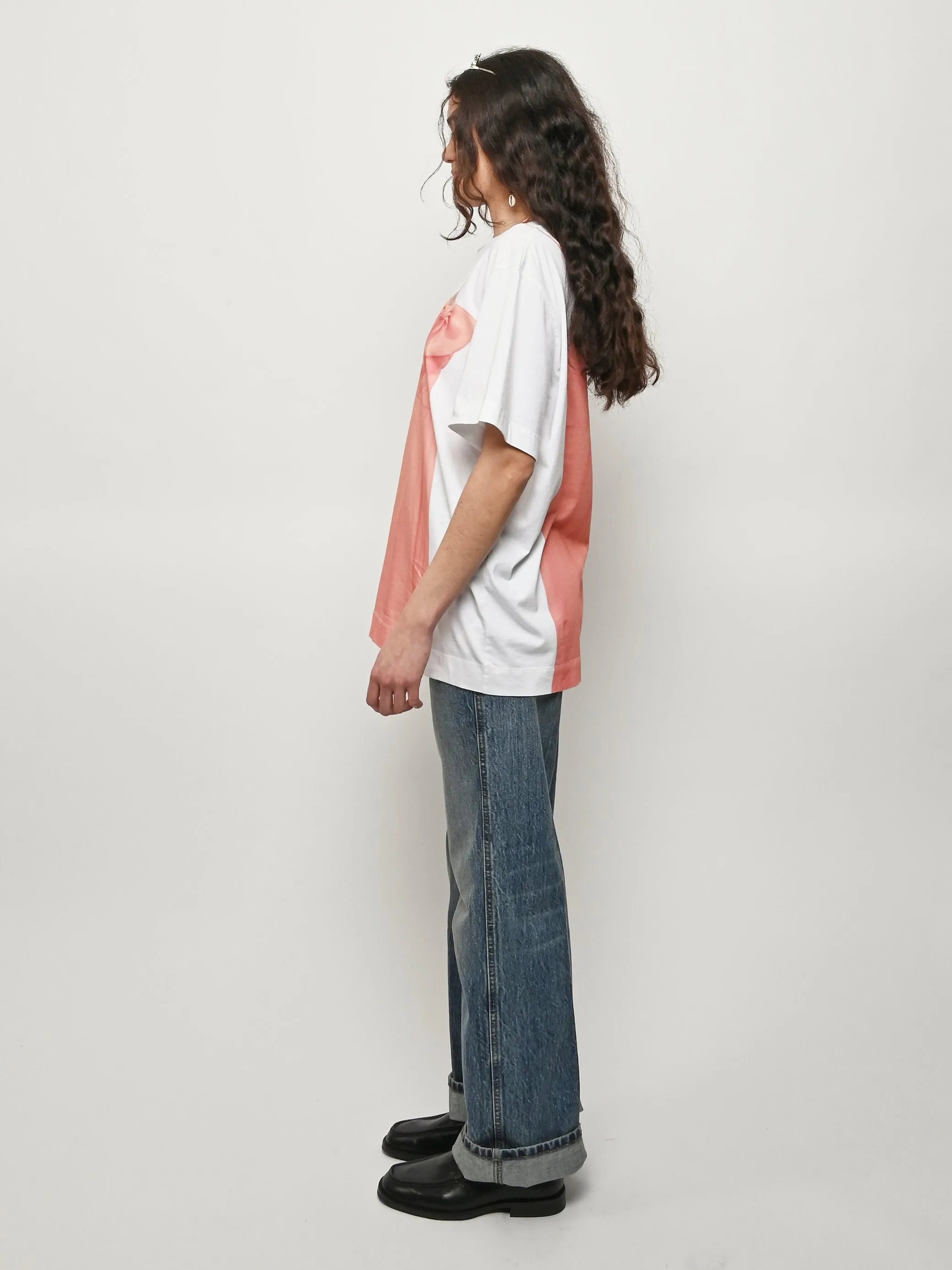 White/Clementine Bow Sash Slip Dress Trompe L'Oleil Print T-Shirt sold by Frances May Houseline product image thumbnail 4