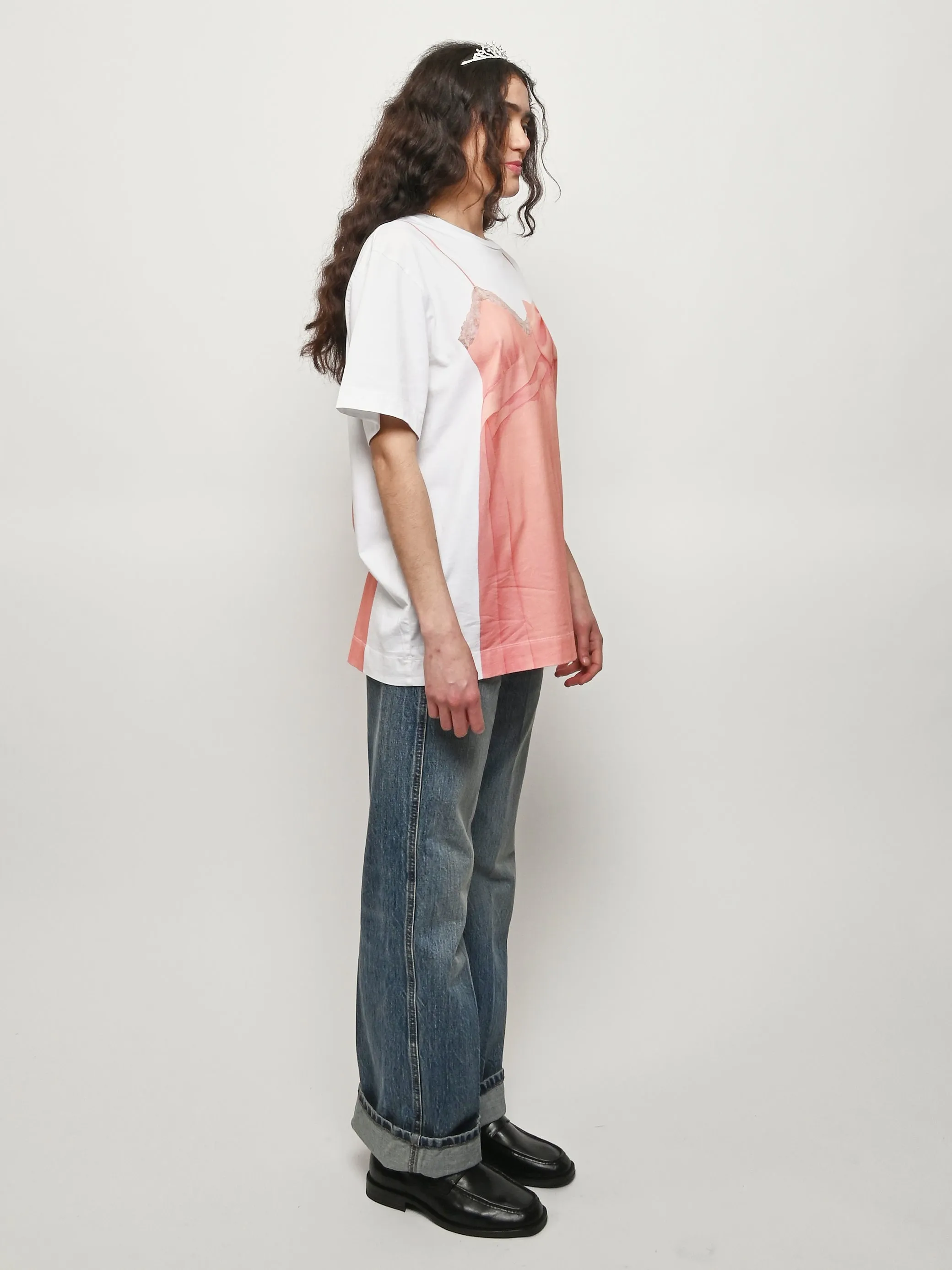White/Clementine Bow Sash Slip Dress Trompe L'Oleil Print T-Shirt sold by Frances May Houseline product image thumbnail 5