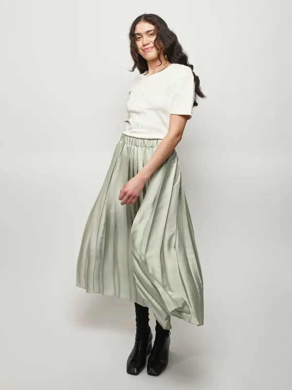 Sage Feather Weight Pleated Pull On Skirt sold by Frances May Houseline