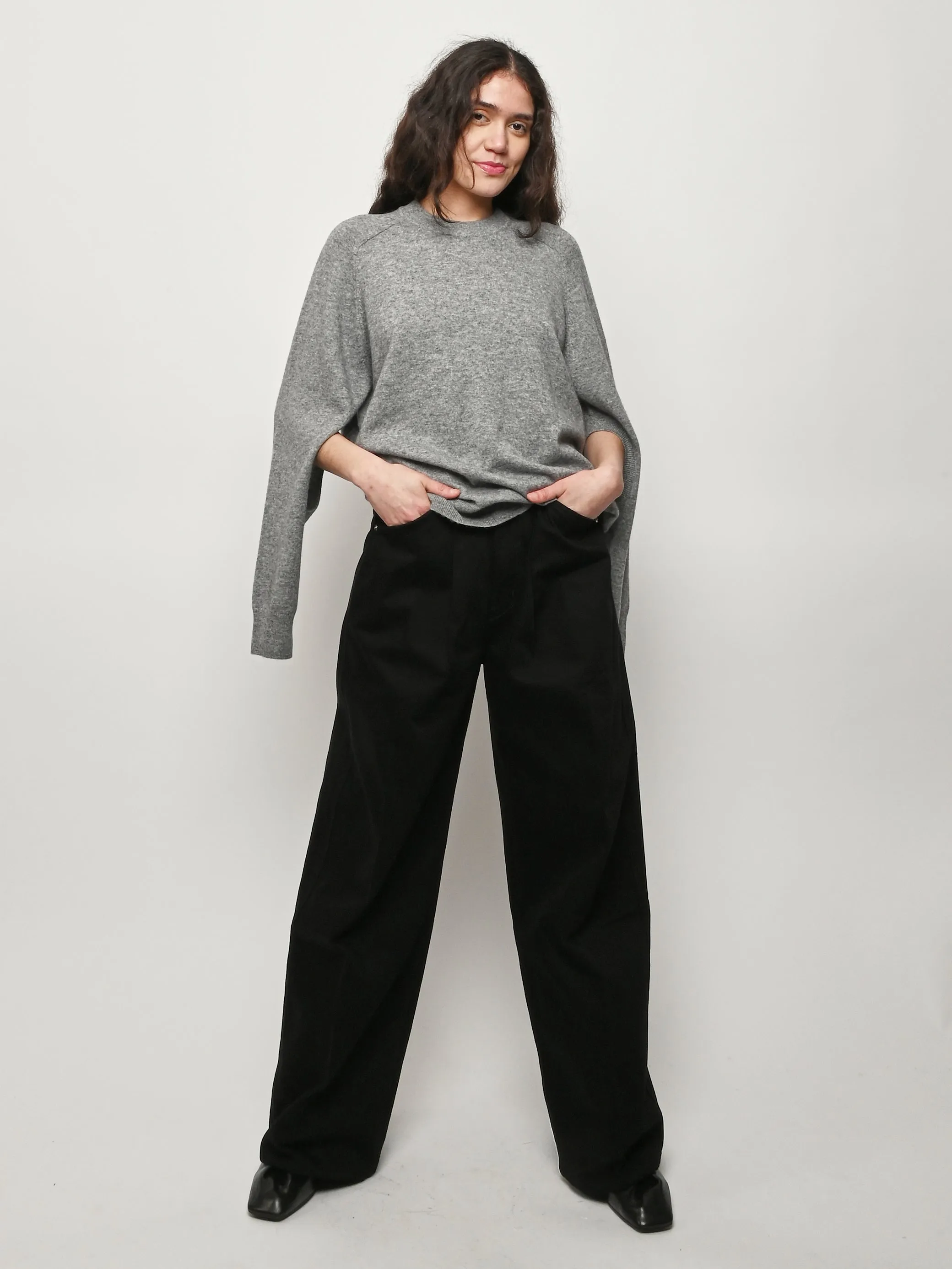 Heather Grey Washable Cashmere Cut Out Sleeve Sweater sold by Frances May Houseline