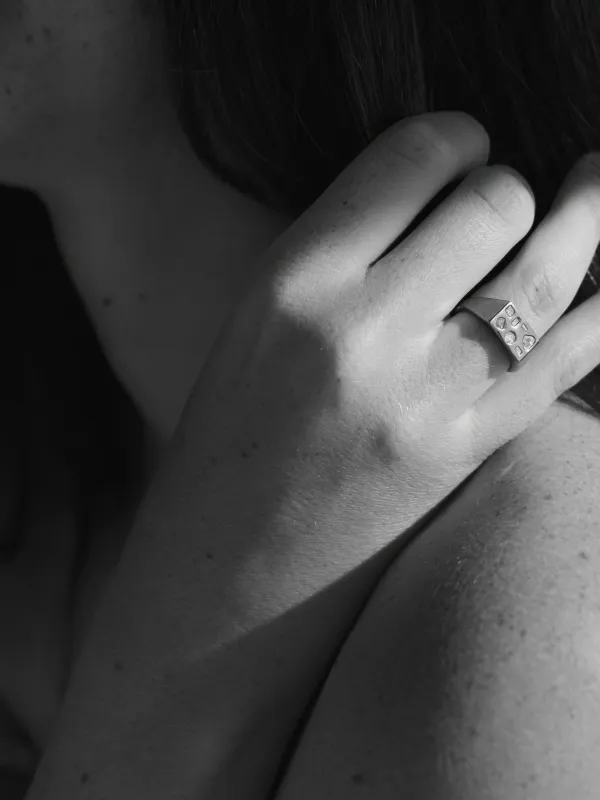 White/Black/Grey Diamonds Silver Debris Signet made by Frances May Houseline
