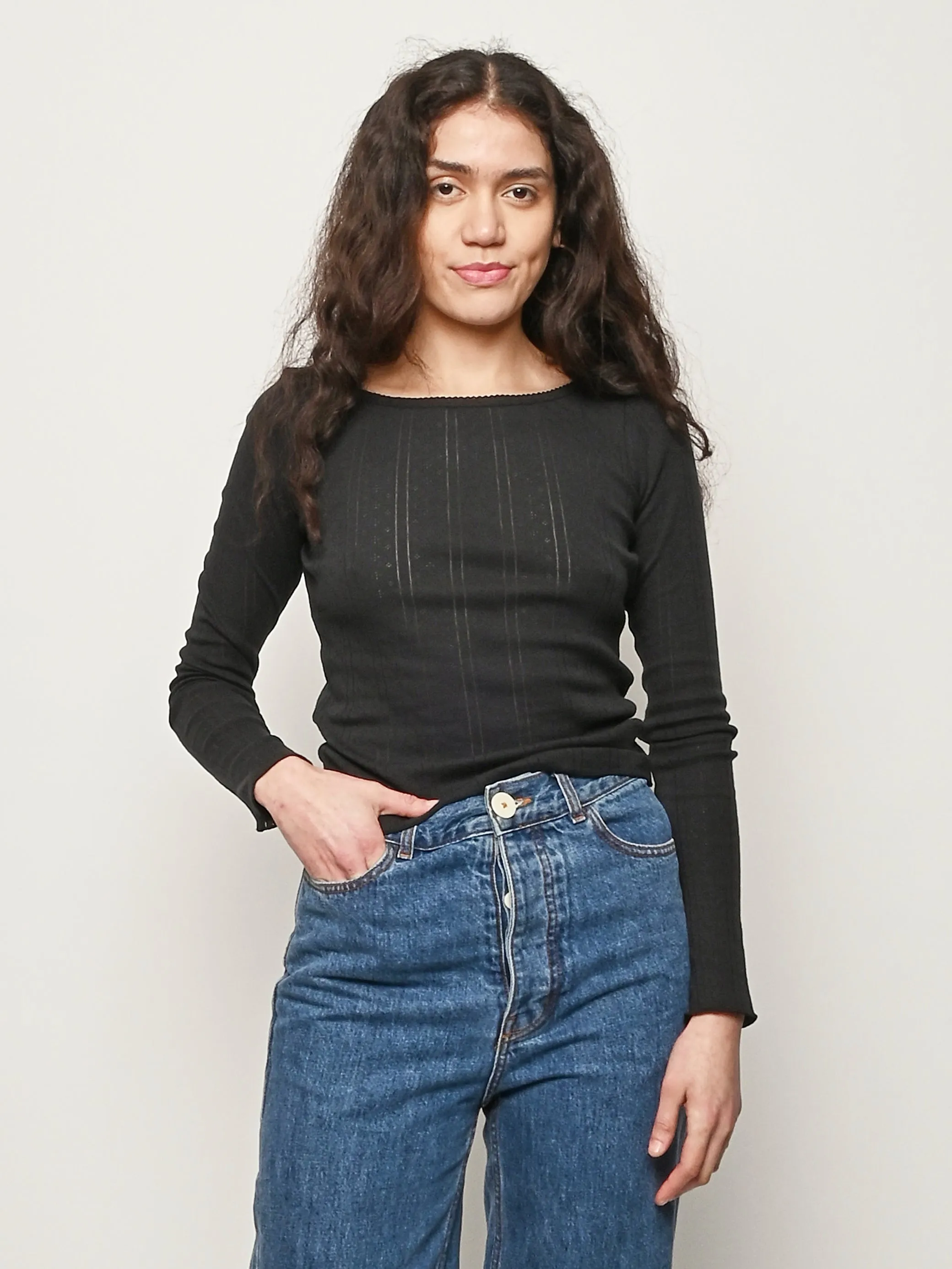 The Bateau Black Pointelle sold by Frances May Houseline product image thumbnail 2