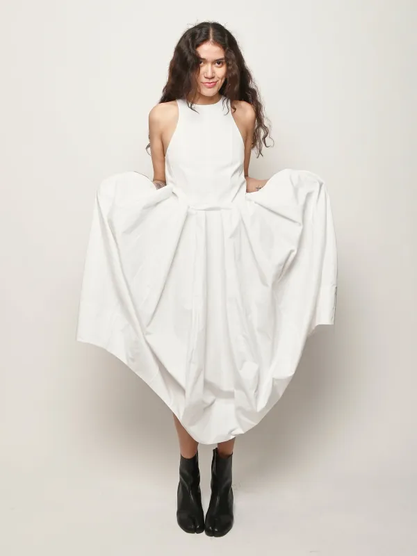 White Compact Eco Poplin Pinched Pleat Dress sold by Frances May Houseline