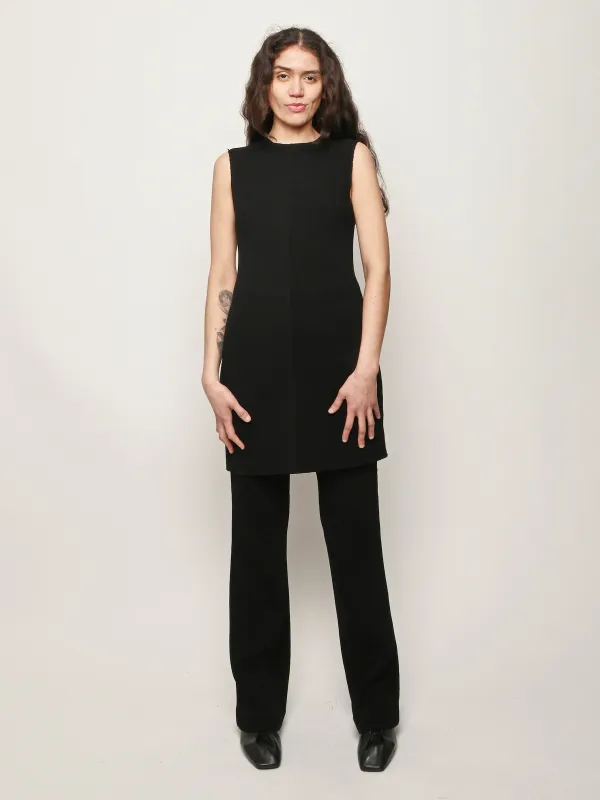 Black Viscose Plisse Sleeveless Bias Short Tunic Dress sold by Frances May Houseline