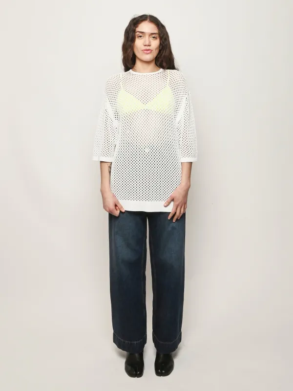 White Crochet Netting Oversized Easy T sold by Frances May Houseline