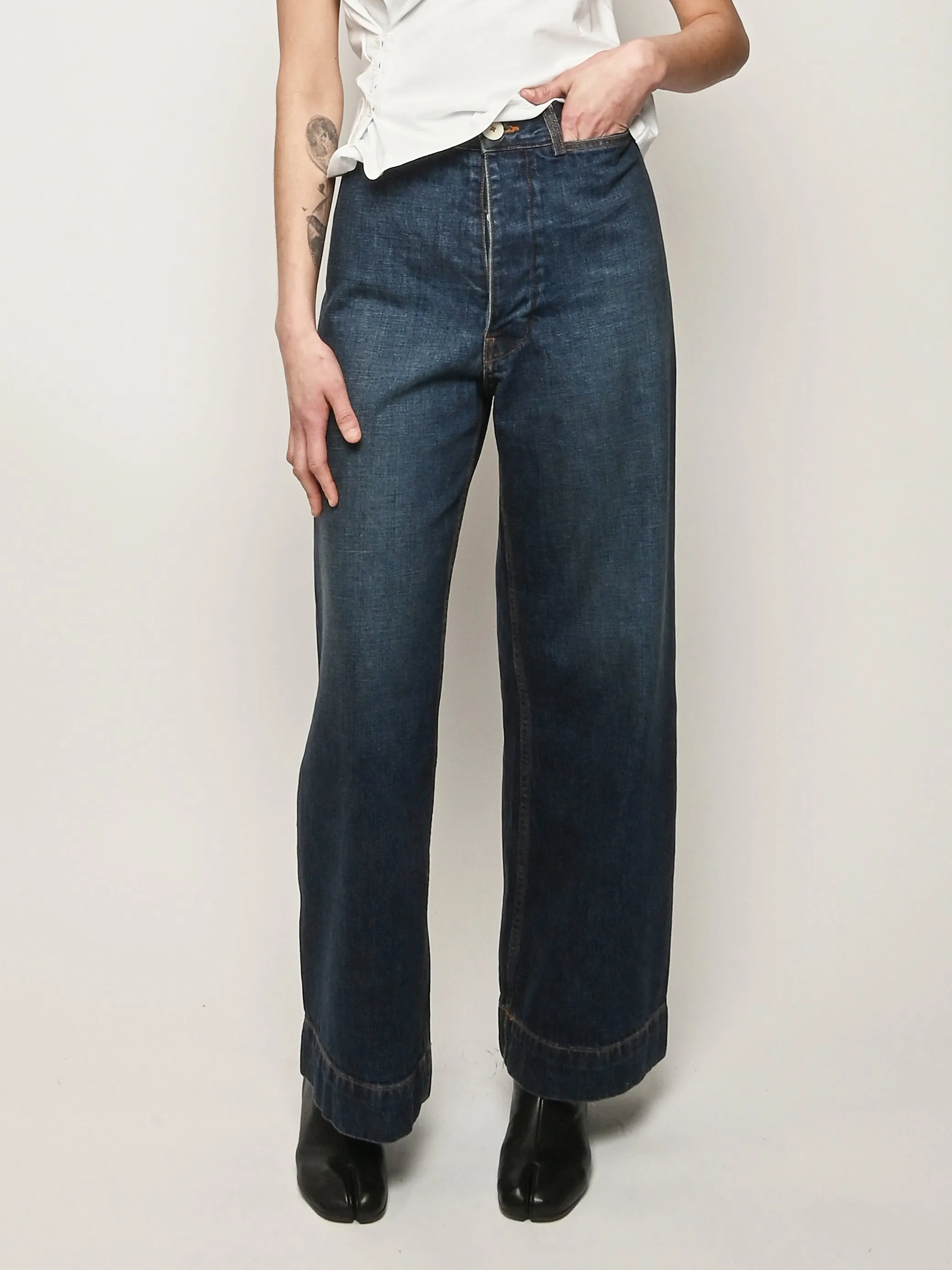 Regenerative Japanese Denim/Medium Roast Sailor Pants sold by Frances May Houseline product image thumbnail 2