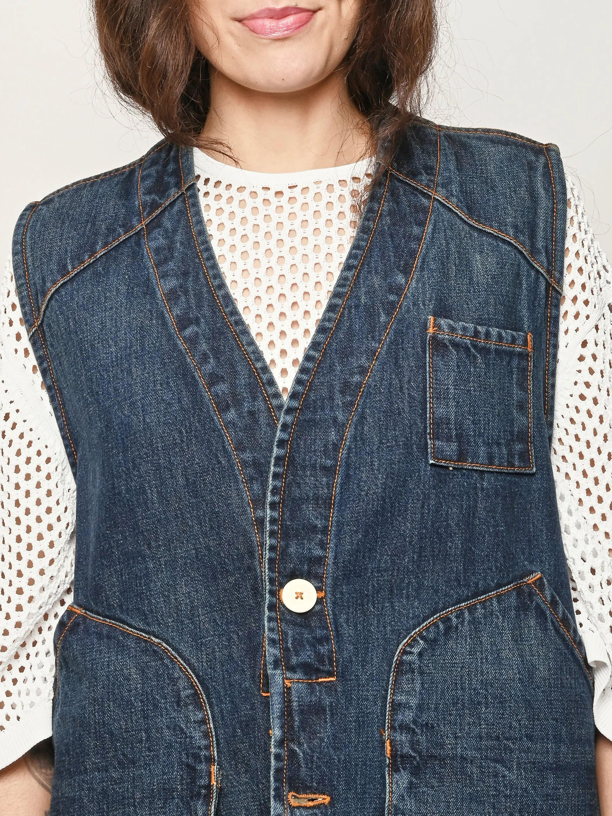 Regenerative Japanese Denim/Medium Roast Director's Vest sold by Frances May Houseline product image thumbnail 3
