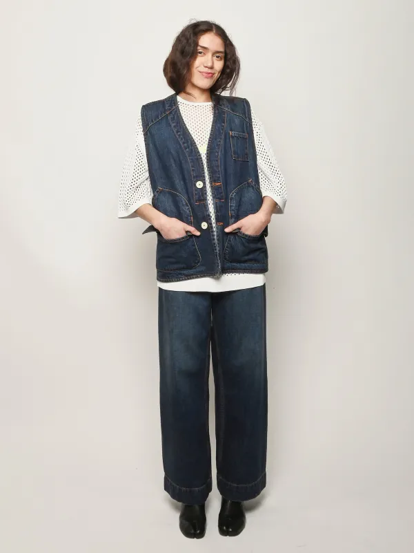 Regenerative Japanese Denim/Medium Roast Director's Vest made by Jesse Kamm