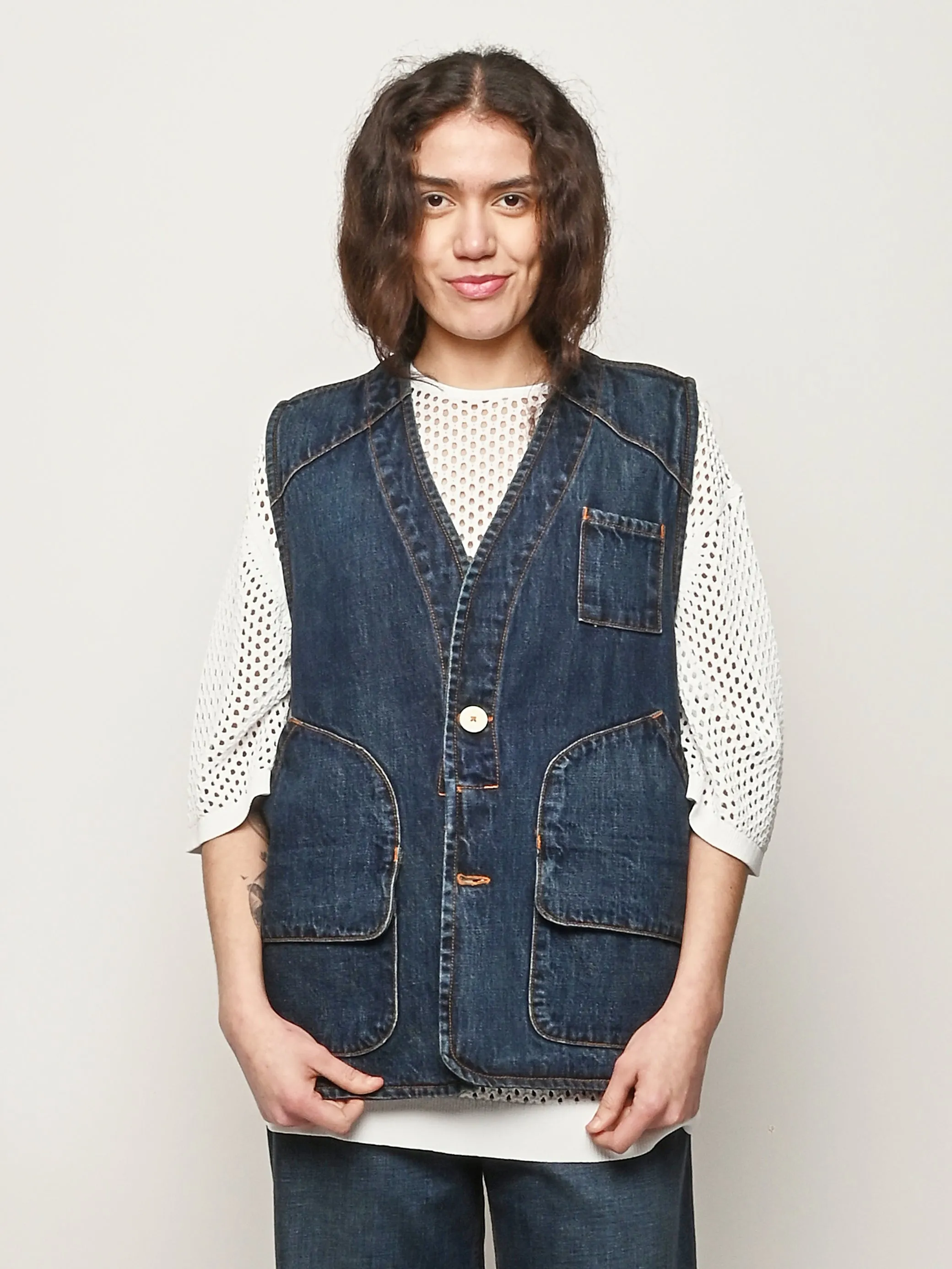 Regenerative Japanese Denim/Medium Roast Director's Vest sold by Frances May Houseline product image thumbnail 2