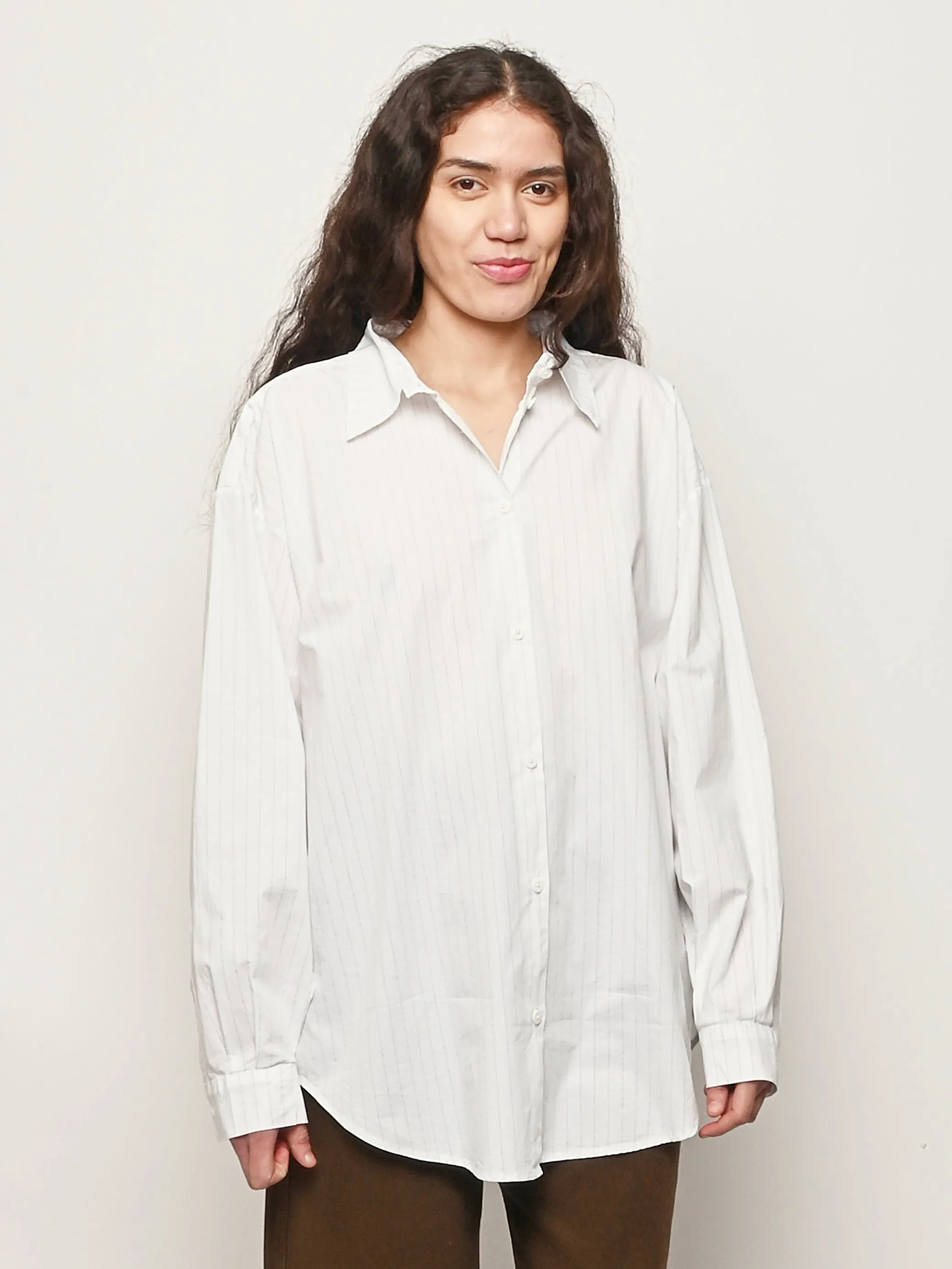 Deadstock Japanese Poplin/White/Fine Grey Pinstripe Alberta Shirt sold by Frances May Houseline product image thumbnail 2