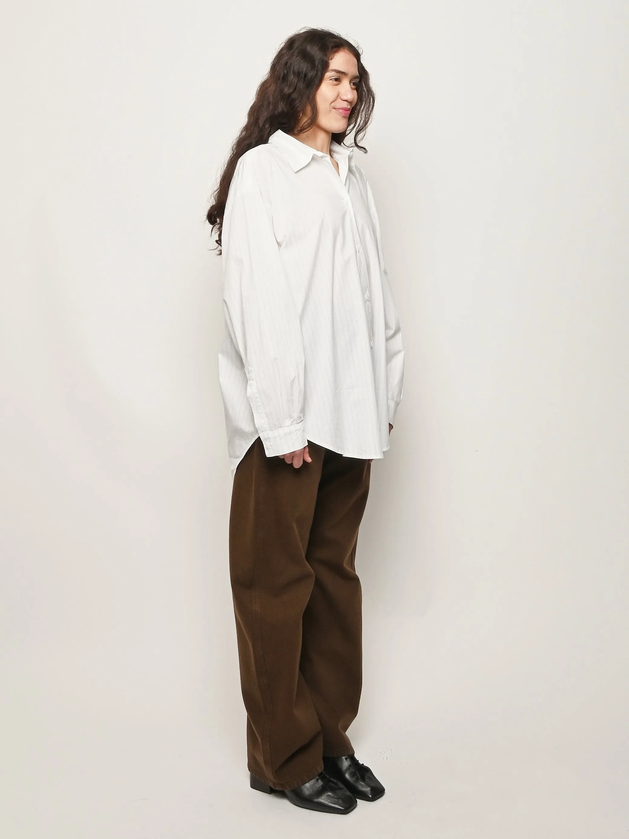 Deadstock Japanese Poplin/White/Fine Grey Pinstripe Alberta Shirt sold by Frances May Houseline product image thumbnail 5