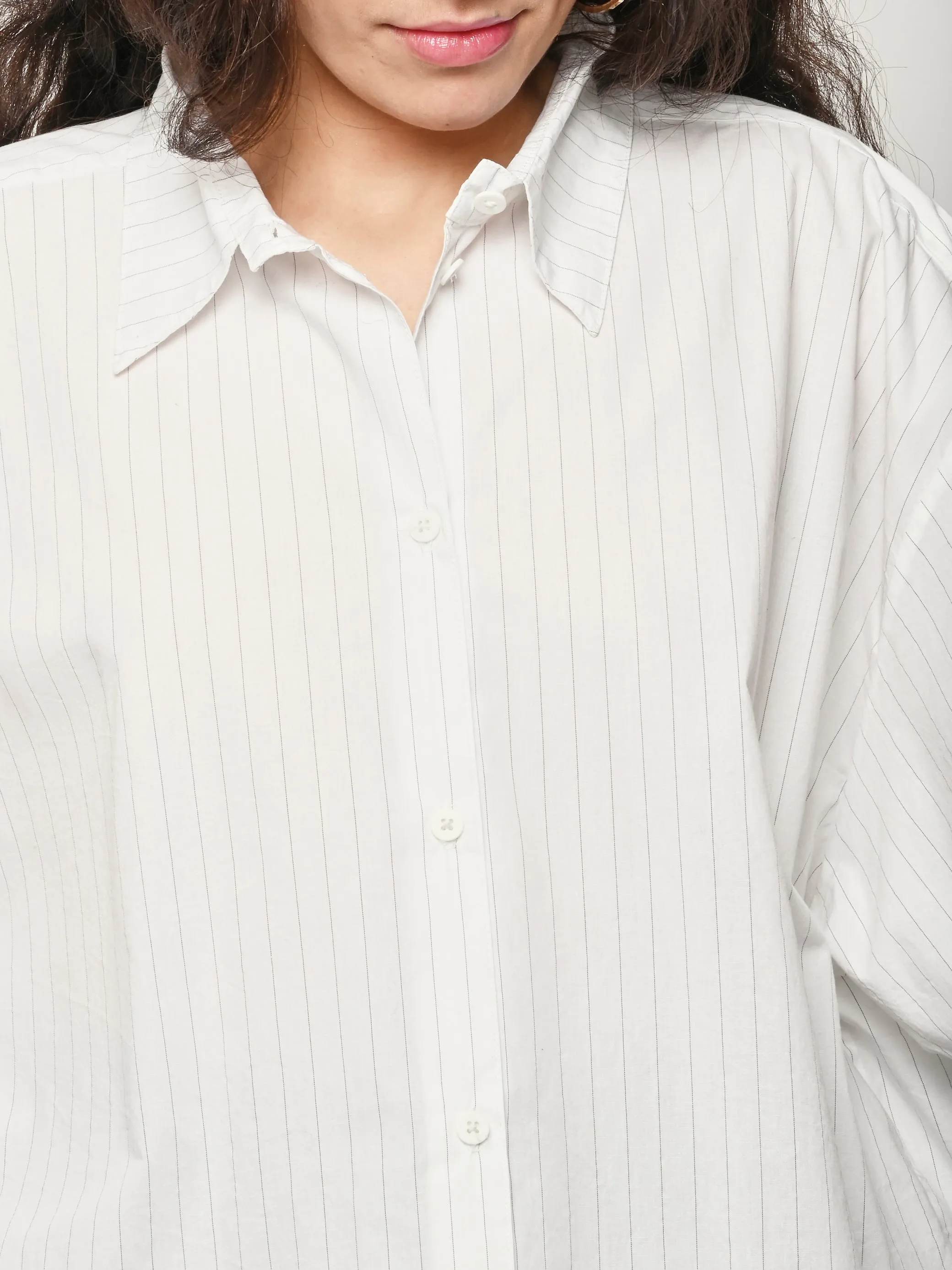 Deadstock Japanese Poplin/White/Fine Grey Pinstripe Alberta Shirt sold by Frances May Houseline product image thumbnail 3