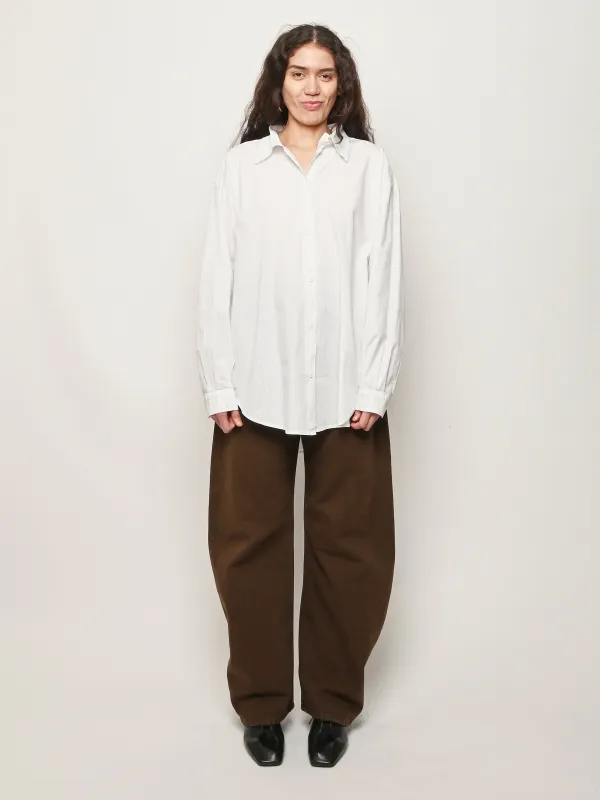 Deadstock Japanese Poplin/White/Fine Grey Pinstripe Alberta Shirt made by Jesse Kamm