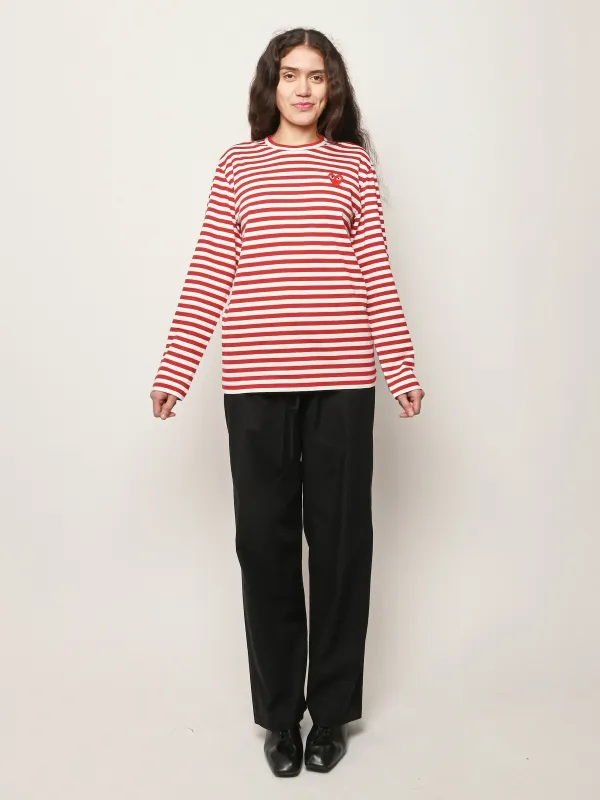 Red Stripe W/Red Heart L/S T-Shirt made by Comme des Garcons PLAY