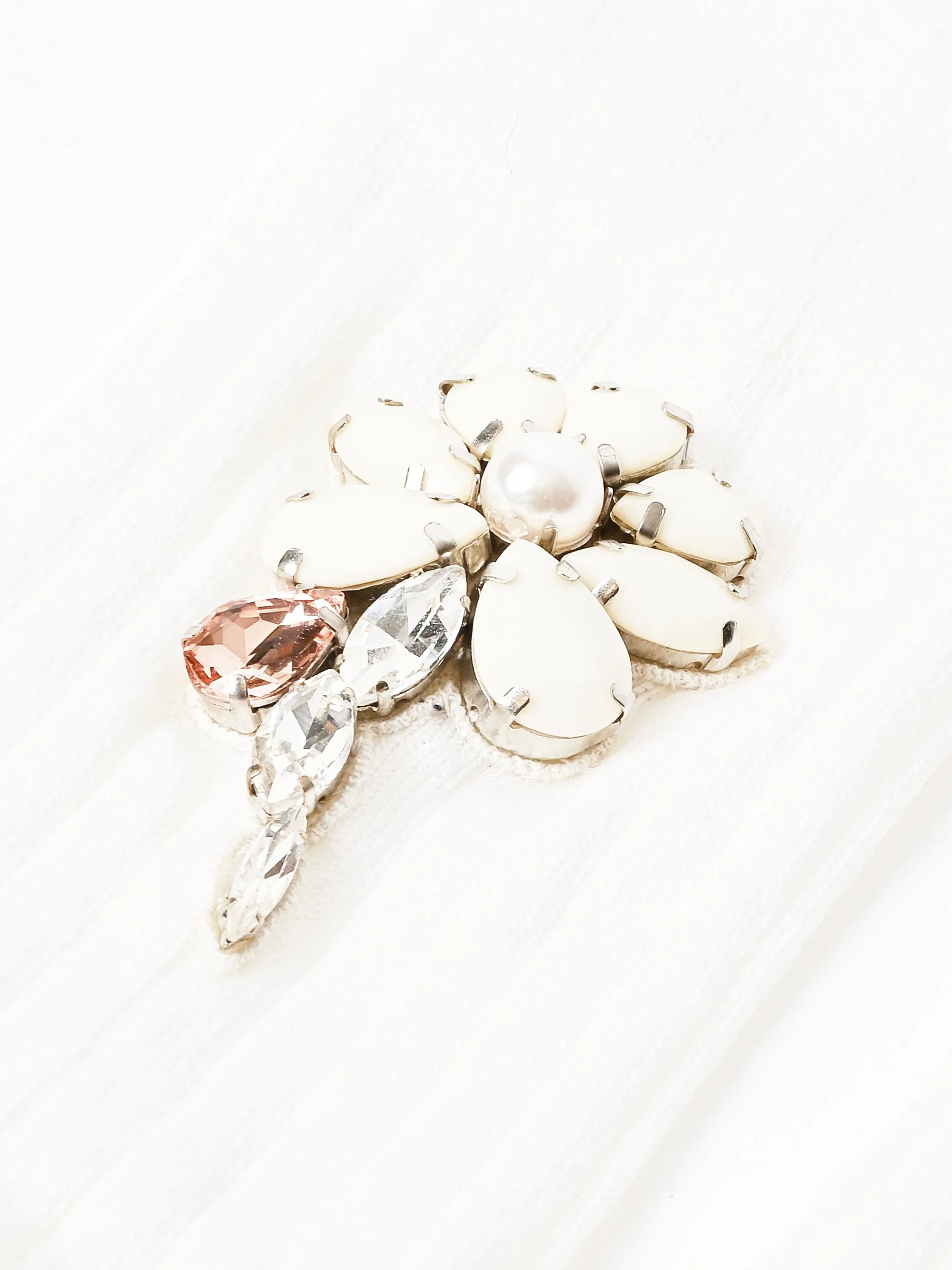 Ivory/Opaque/Clear Poppy Crystal Flower Ribbed Ankle Socks sold by Frances May Houseline product image thumbnail 3