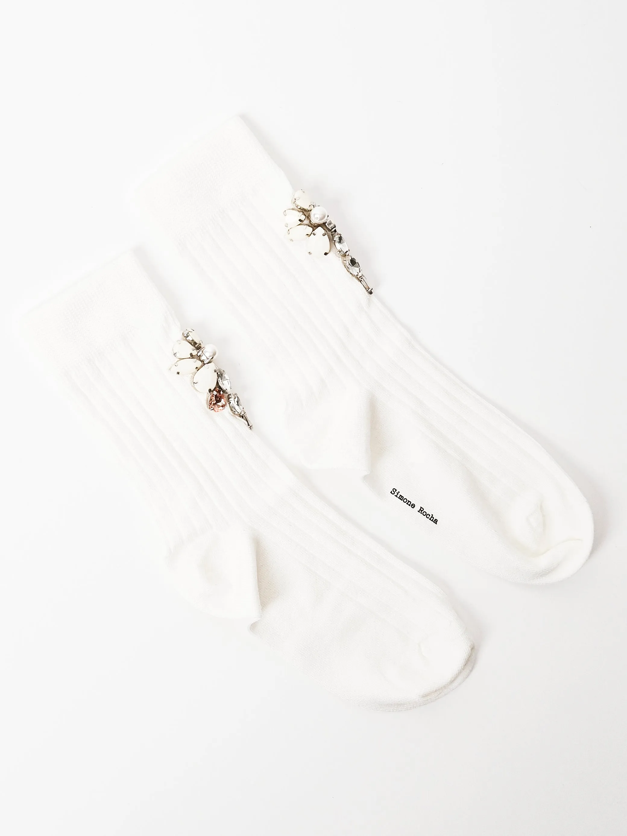 Ivory/Opaque/Clear Poppy Crystal Flower Ribbed Ankle Socks sold by Frances May Houseline product image thumbnail 2