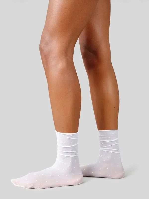 2-Pack White Plain/Dots Sheer Lina Socks made by SWEDISH STOCKINGS