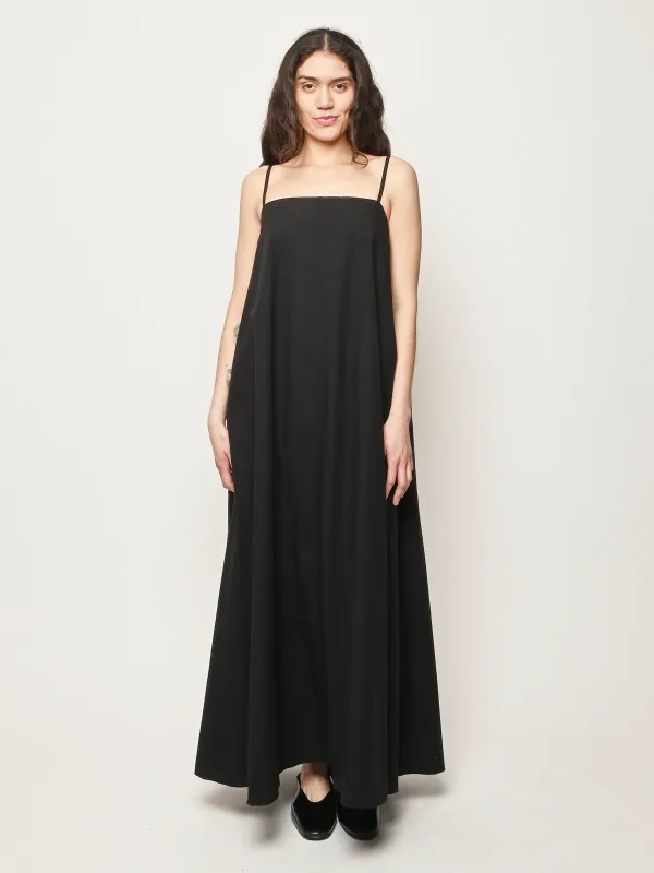 Black Achille Gathered Back Dress made by Studio Nicholson