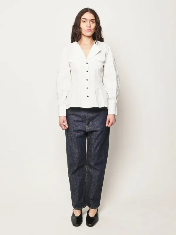 Bright White Stretch Cotton L/S Shirt made by Ganni