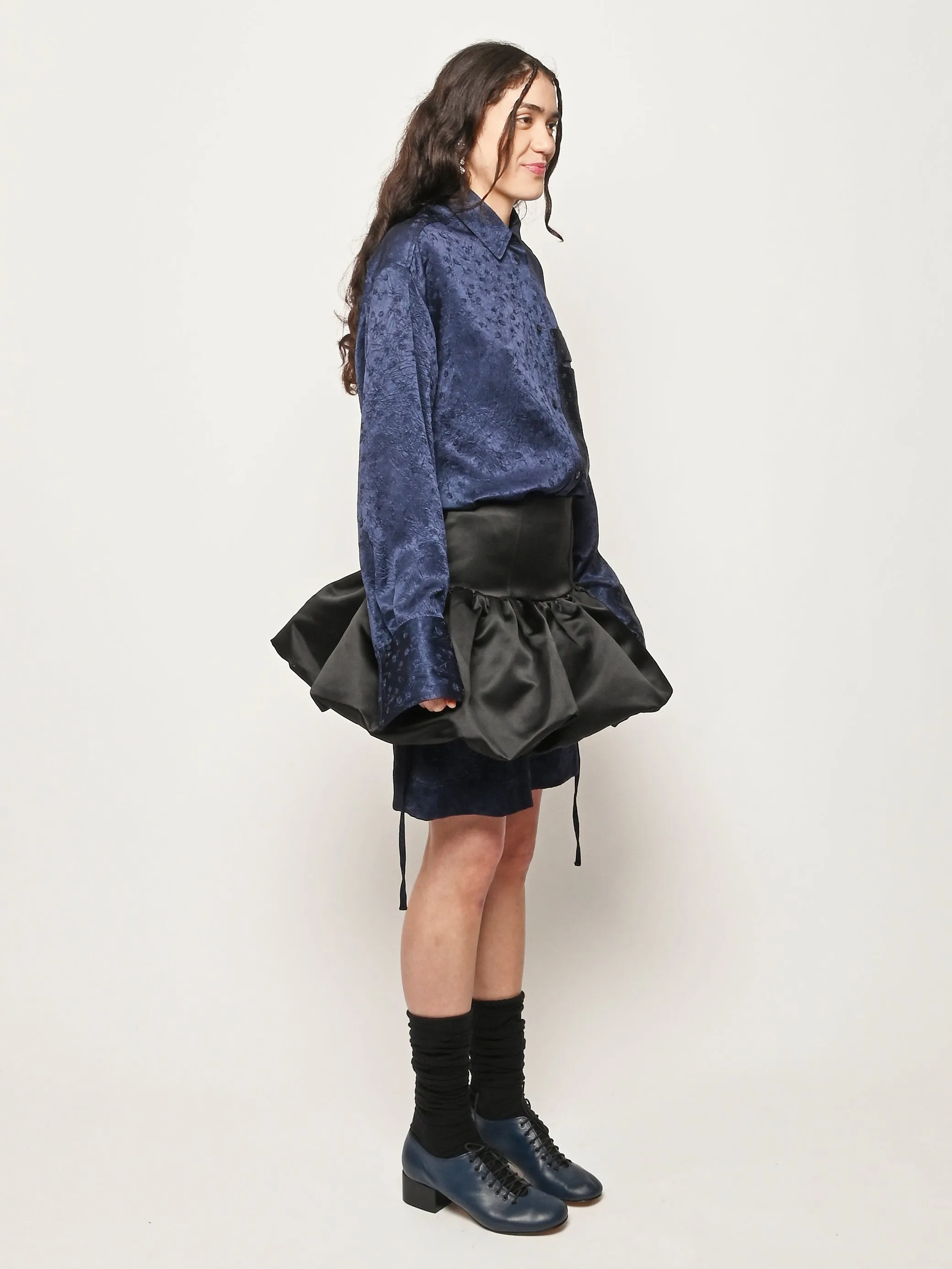 Black Duchesse Satin Mini Skirt sold by Frances May Houseline product image thumbnail 4