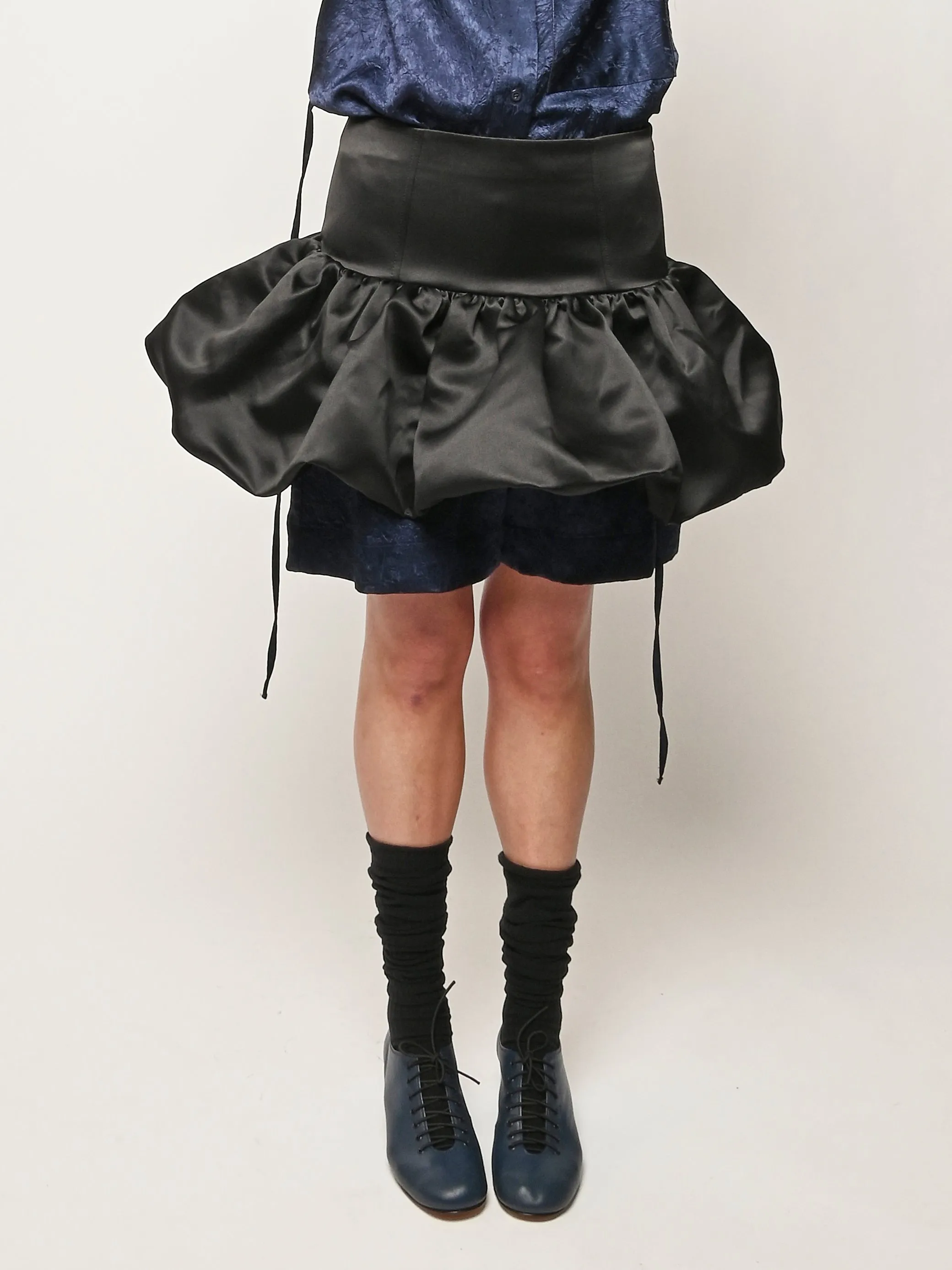 Black Duchesse Satin Mini Skirt sold by Frances May Houseline product image thumbnail 2