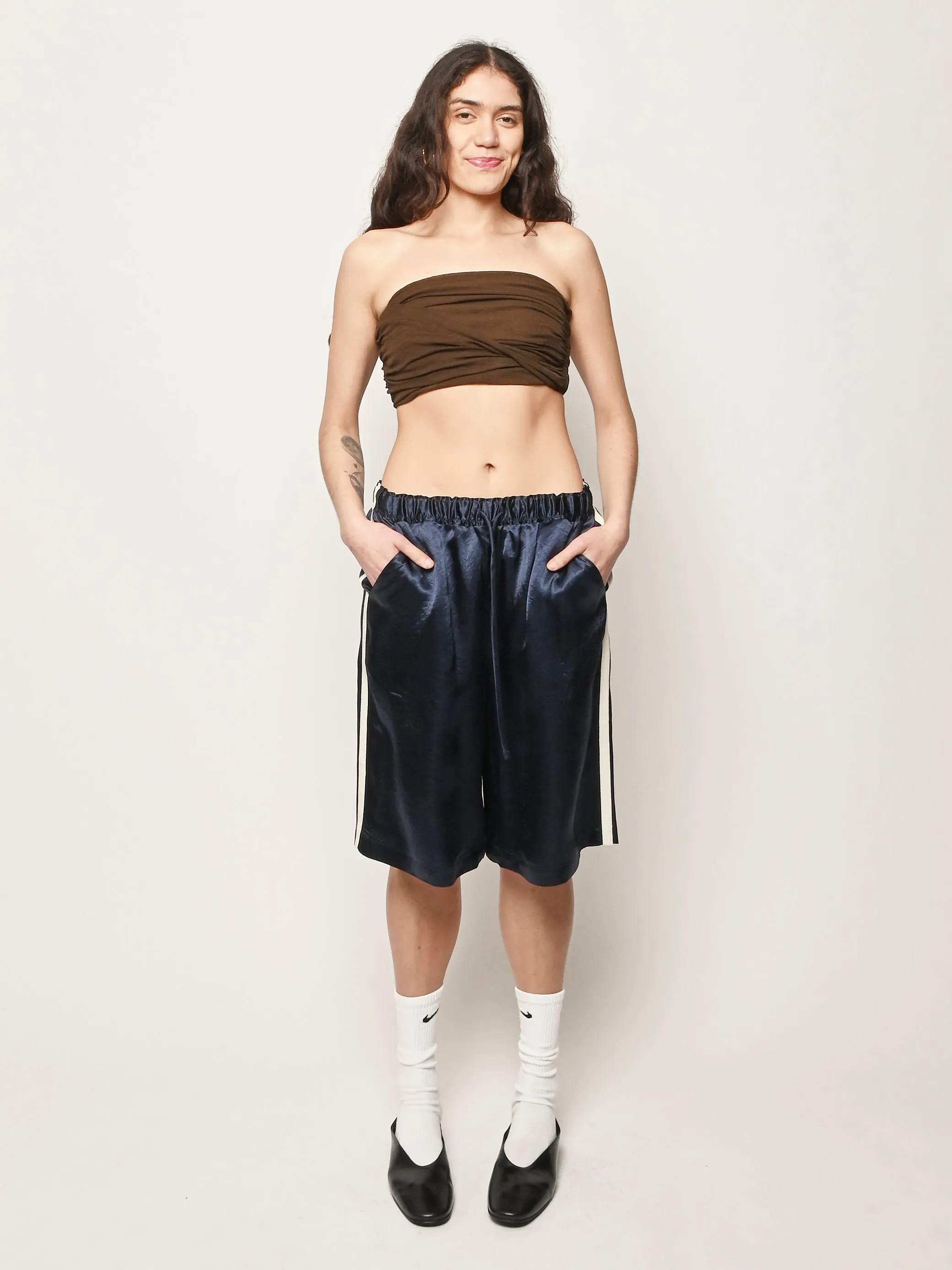 Demitasse Marl Mesh Draped Bandeau Top sold by Frances May Houseline