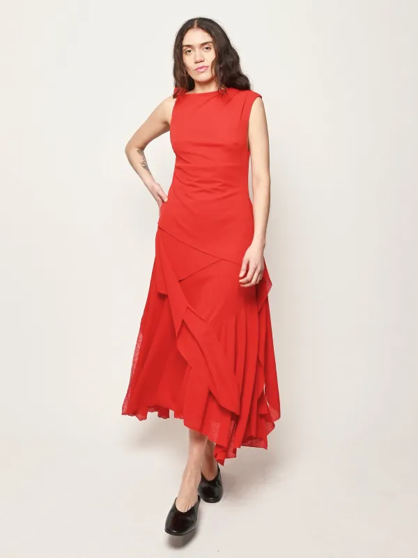 Goji Berry Marl Mesh Draped Knot Detailing Long Dress made by Ganni