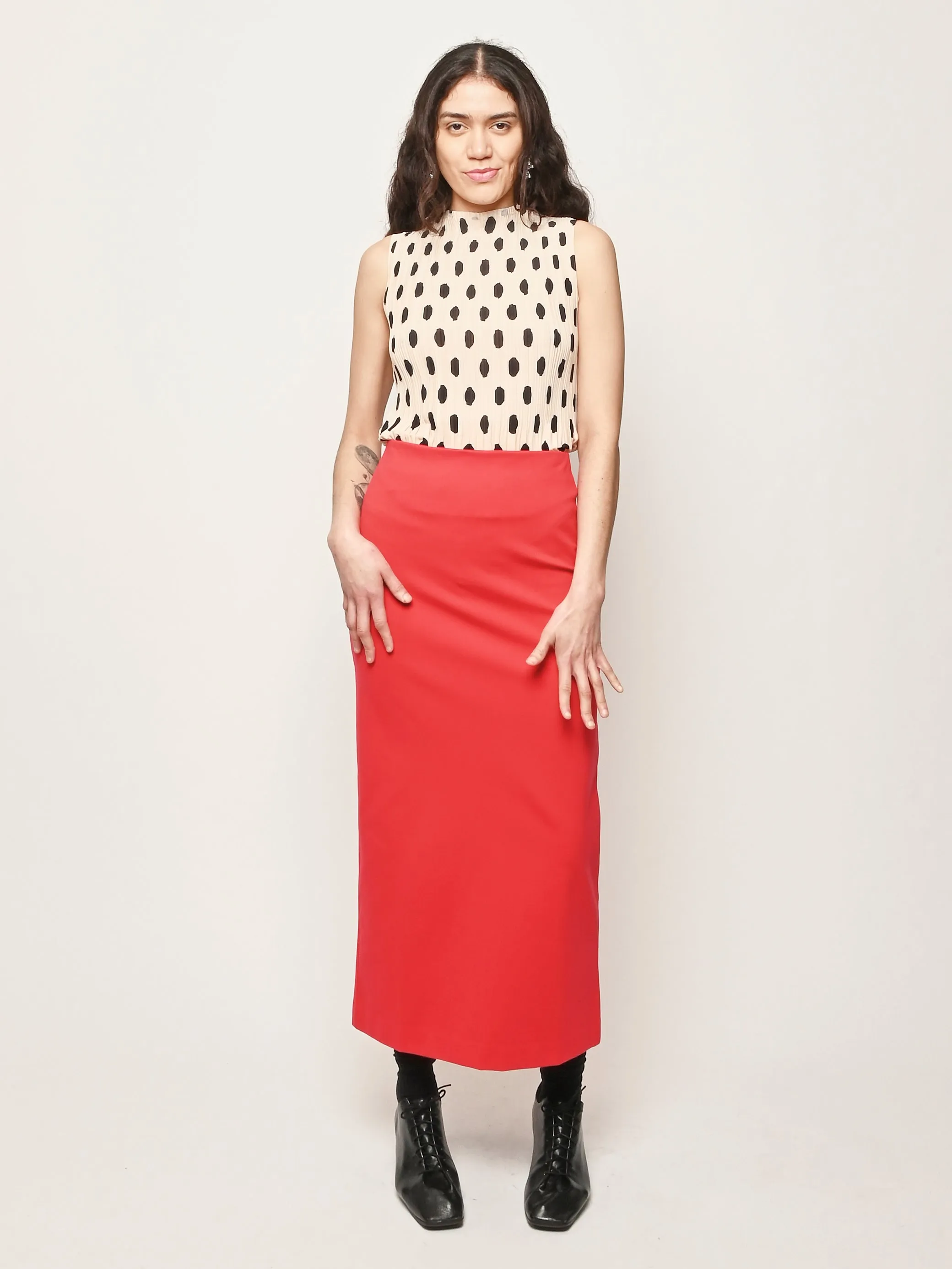 Red Compact Ultra Stretch Knit Pencil Skirt sold by Frances May Houseline